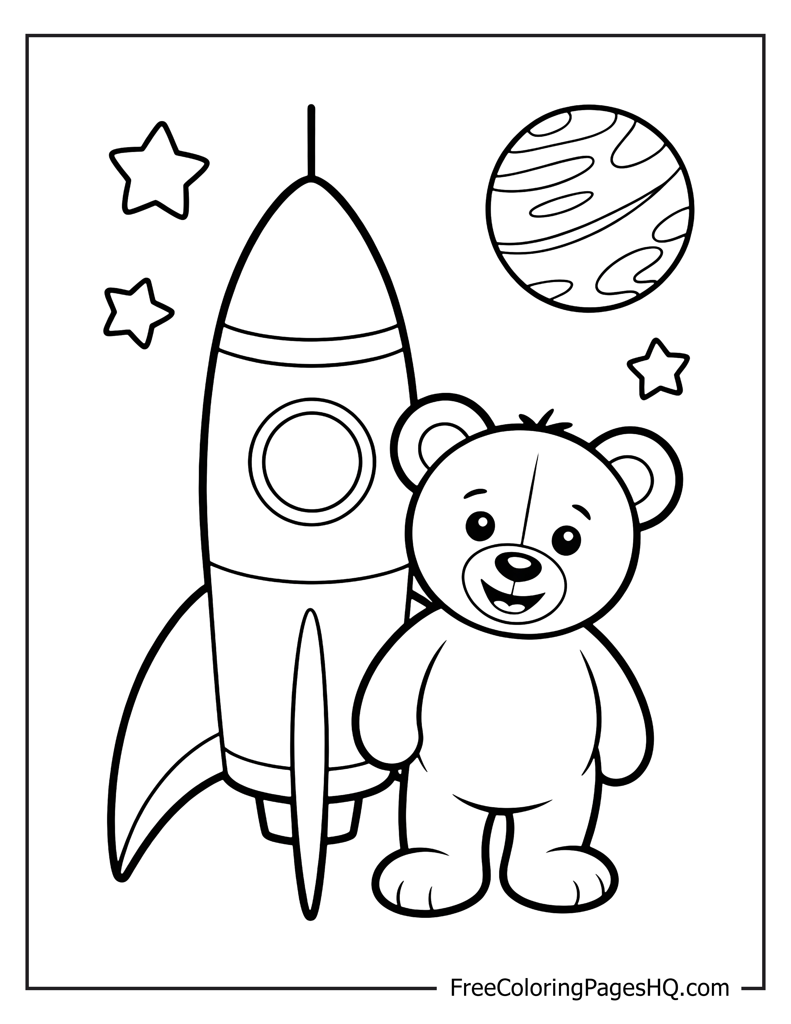 Bear with a rocket and space elements illustration.