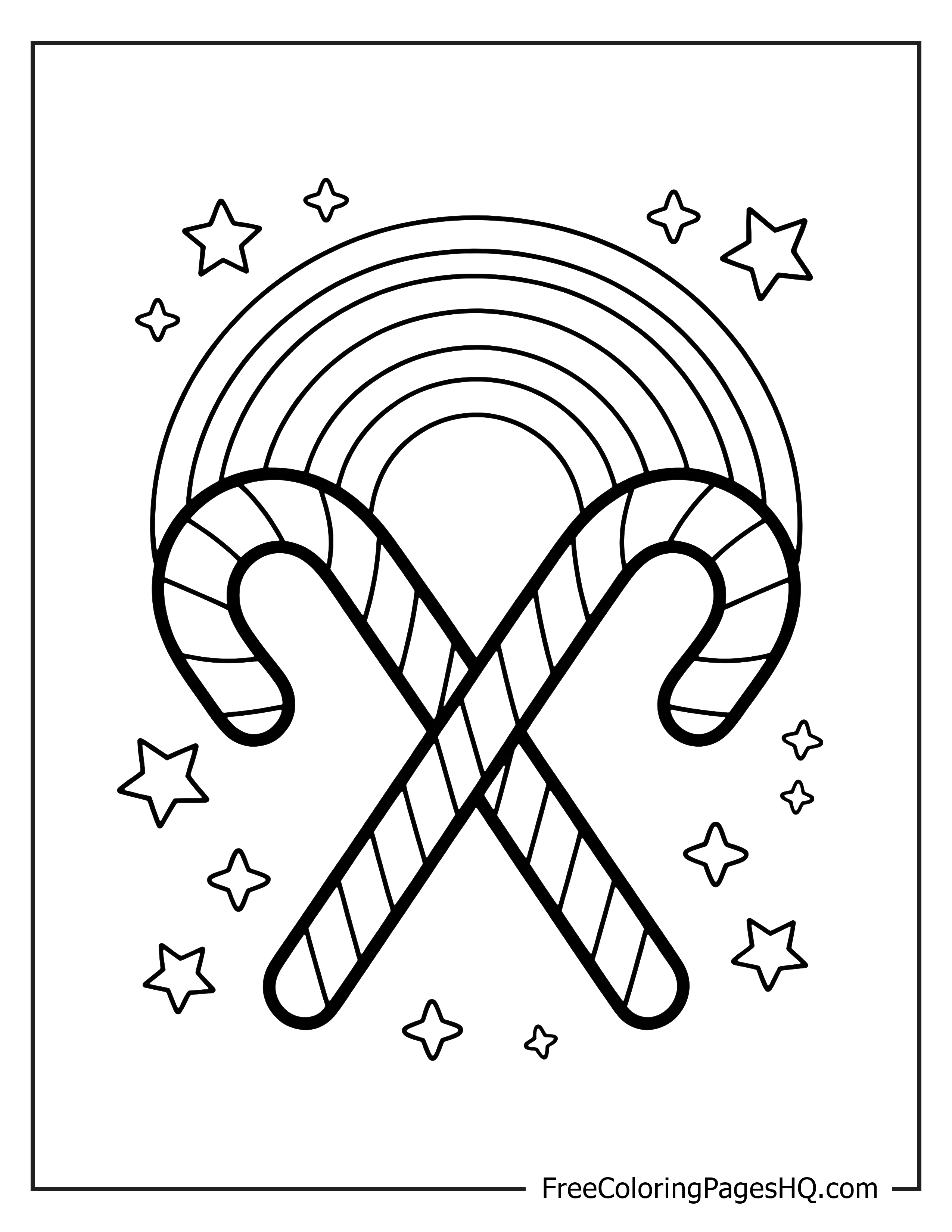 Candy canes and rainbow with stars illustration.