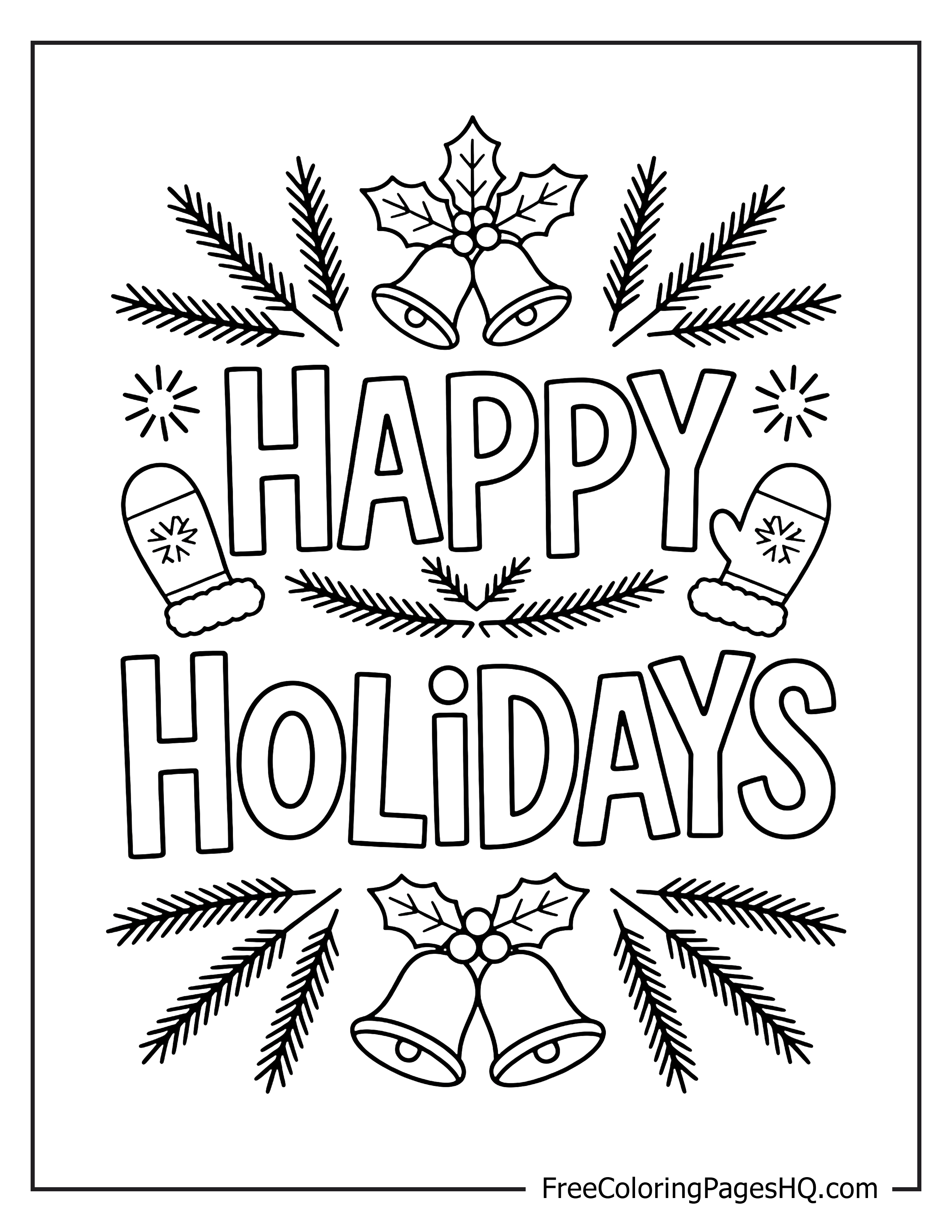 Festive holiday-themed illustration with mittens and bells.