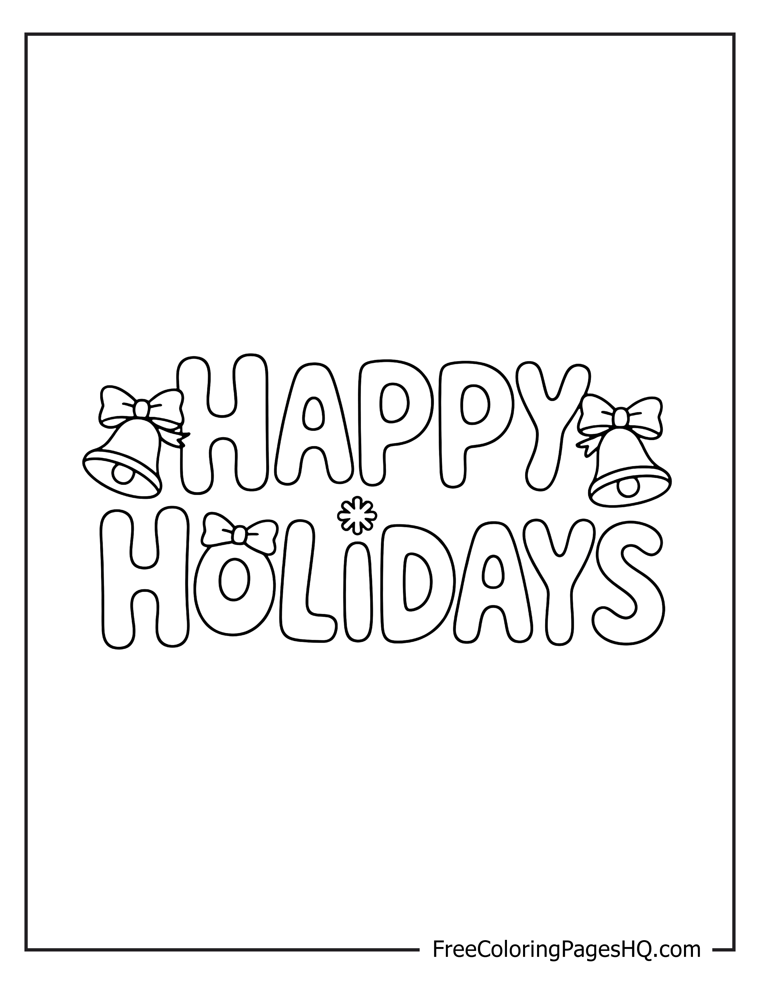 'Happy Holidays' text with decorative bells and bows.