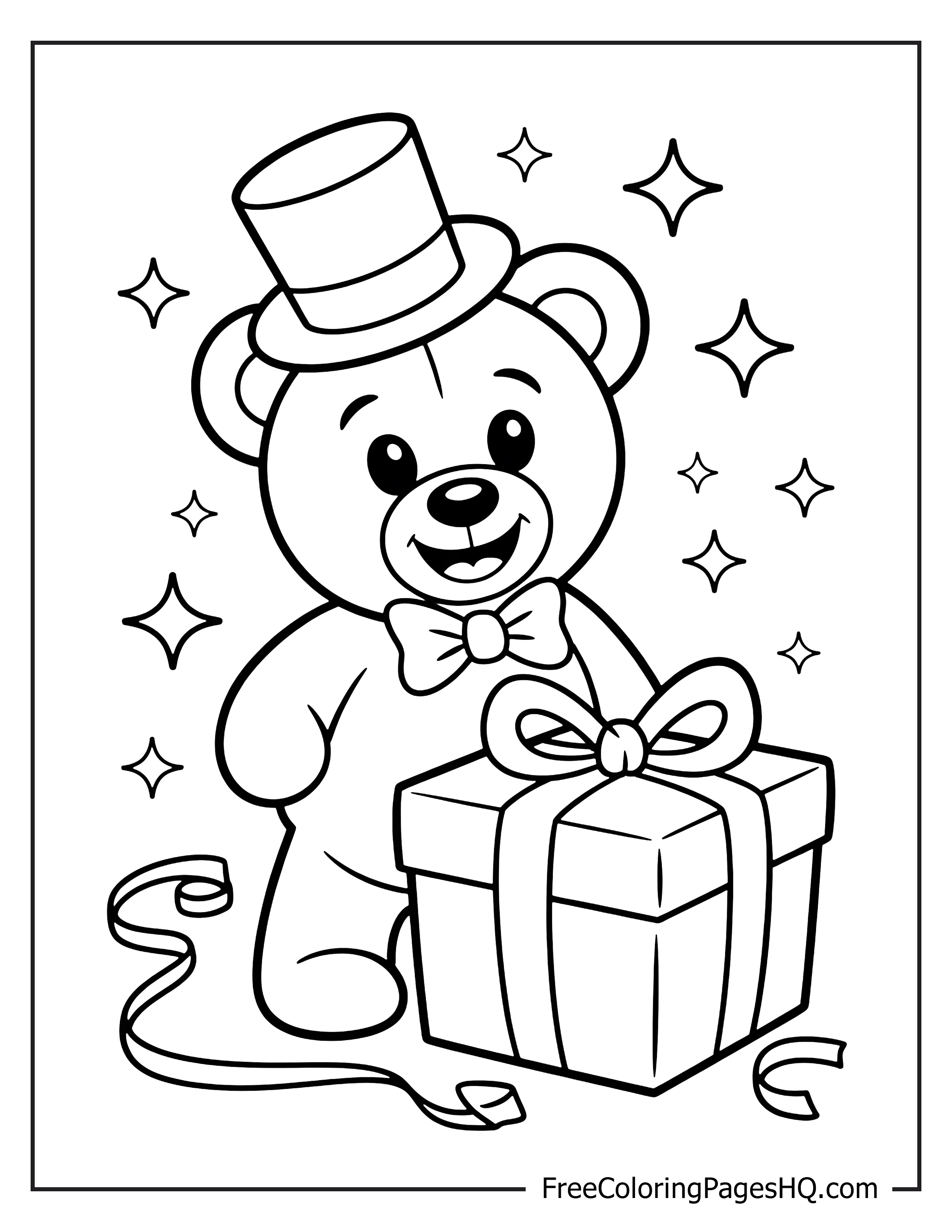 Cheerful teddy bear and present illustration for kids.
