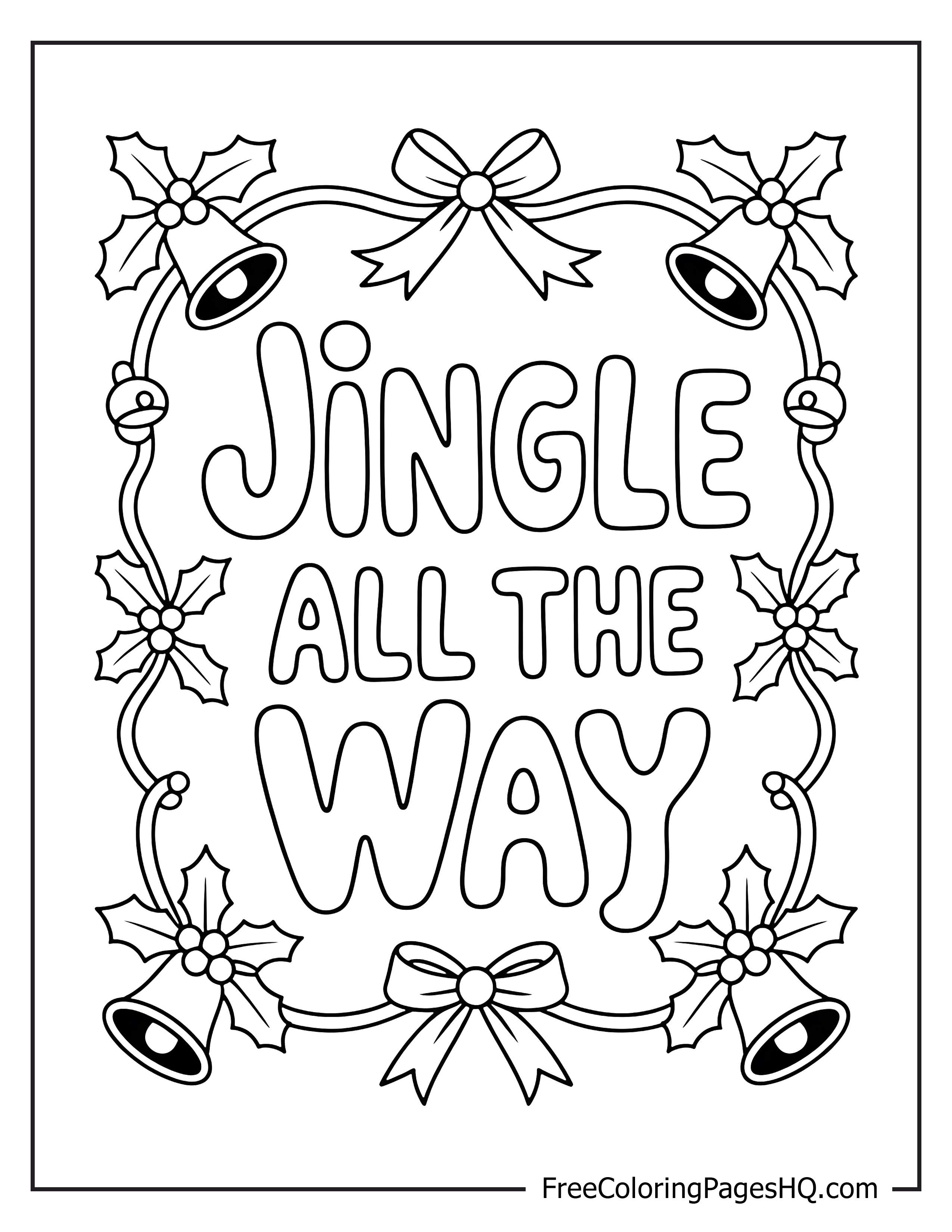 Christmas-themed text with bells and holly decoration.