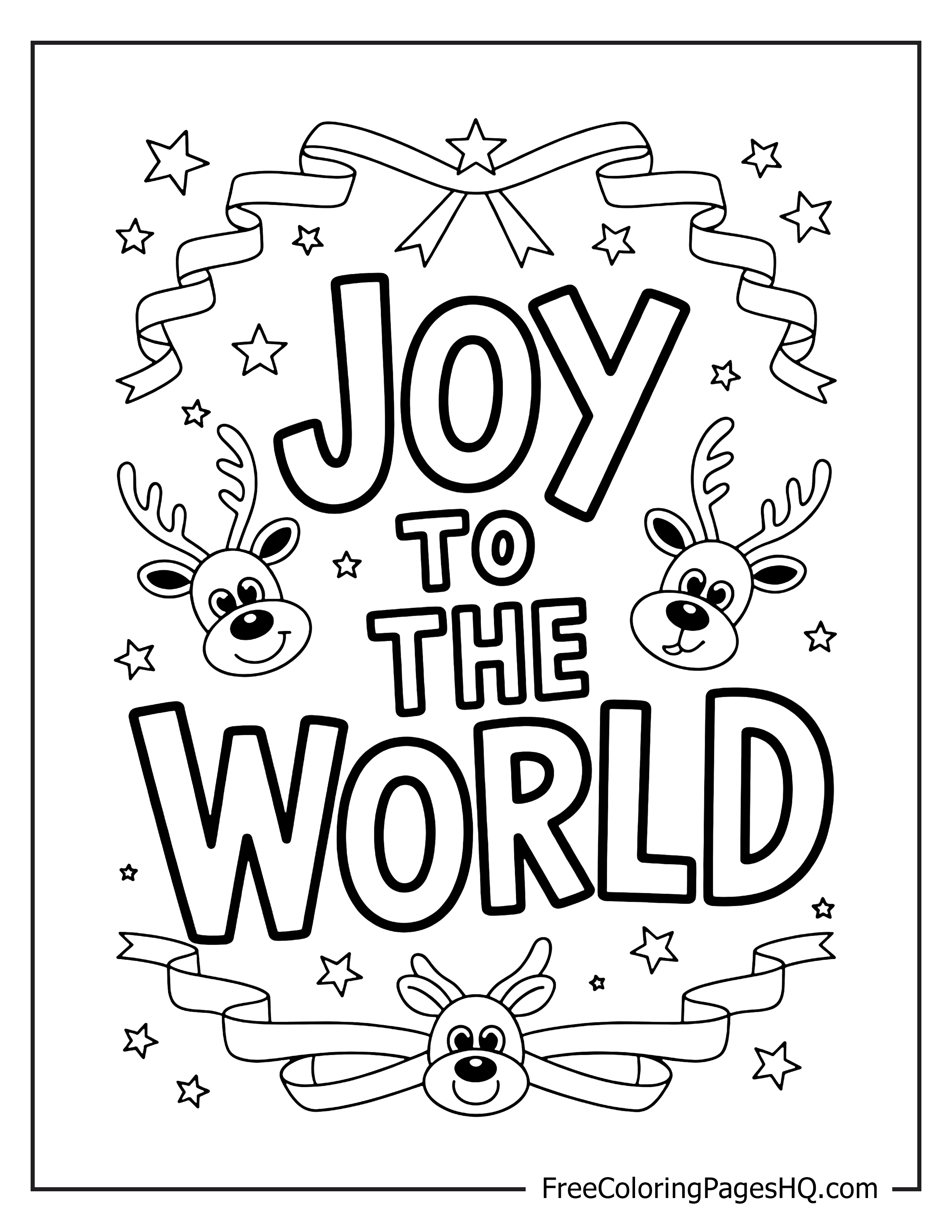 Festive reindeer and stars with 'Joy to the World' text.