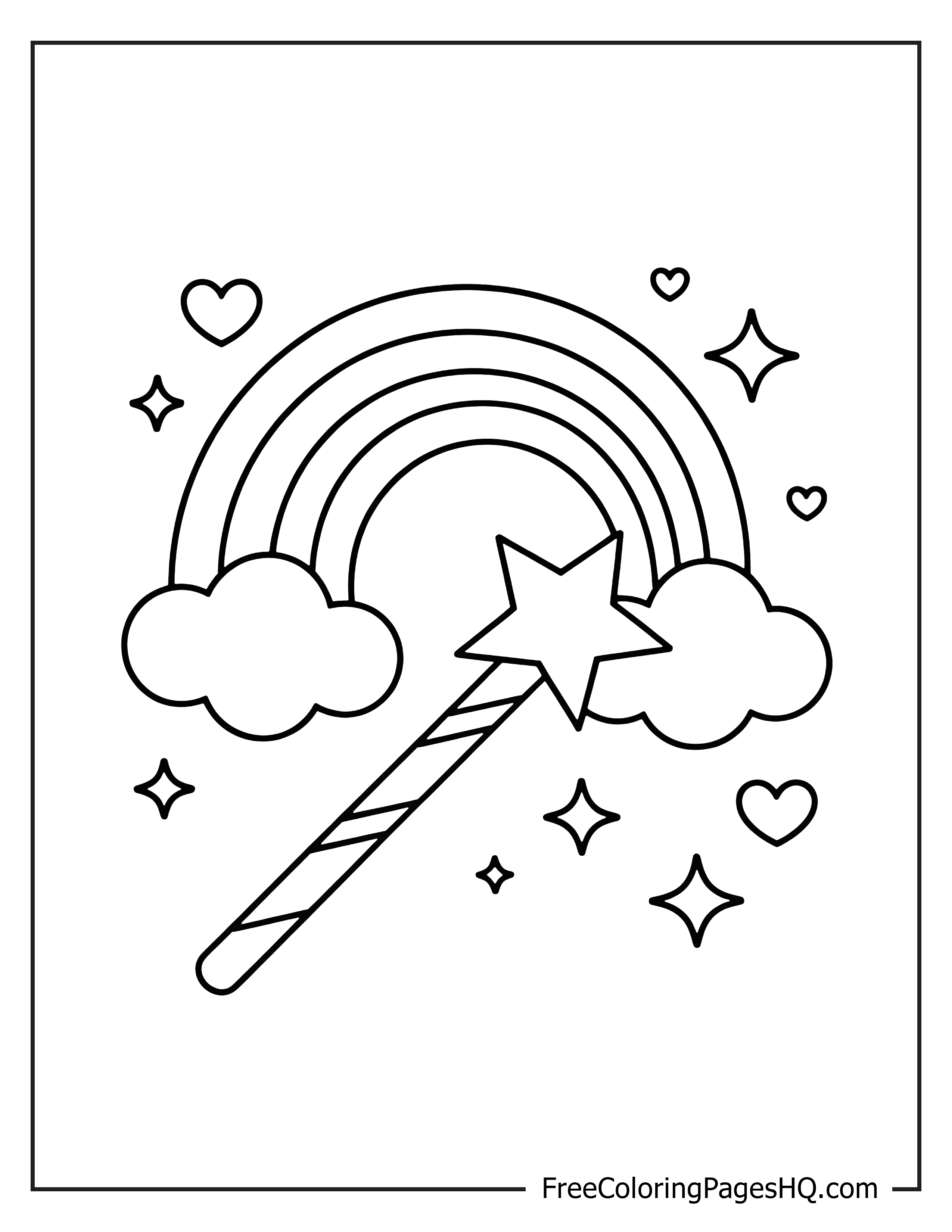 Magic wand with rainbow and sparkly stars illustration.