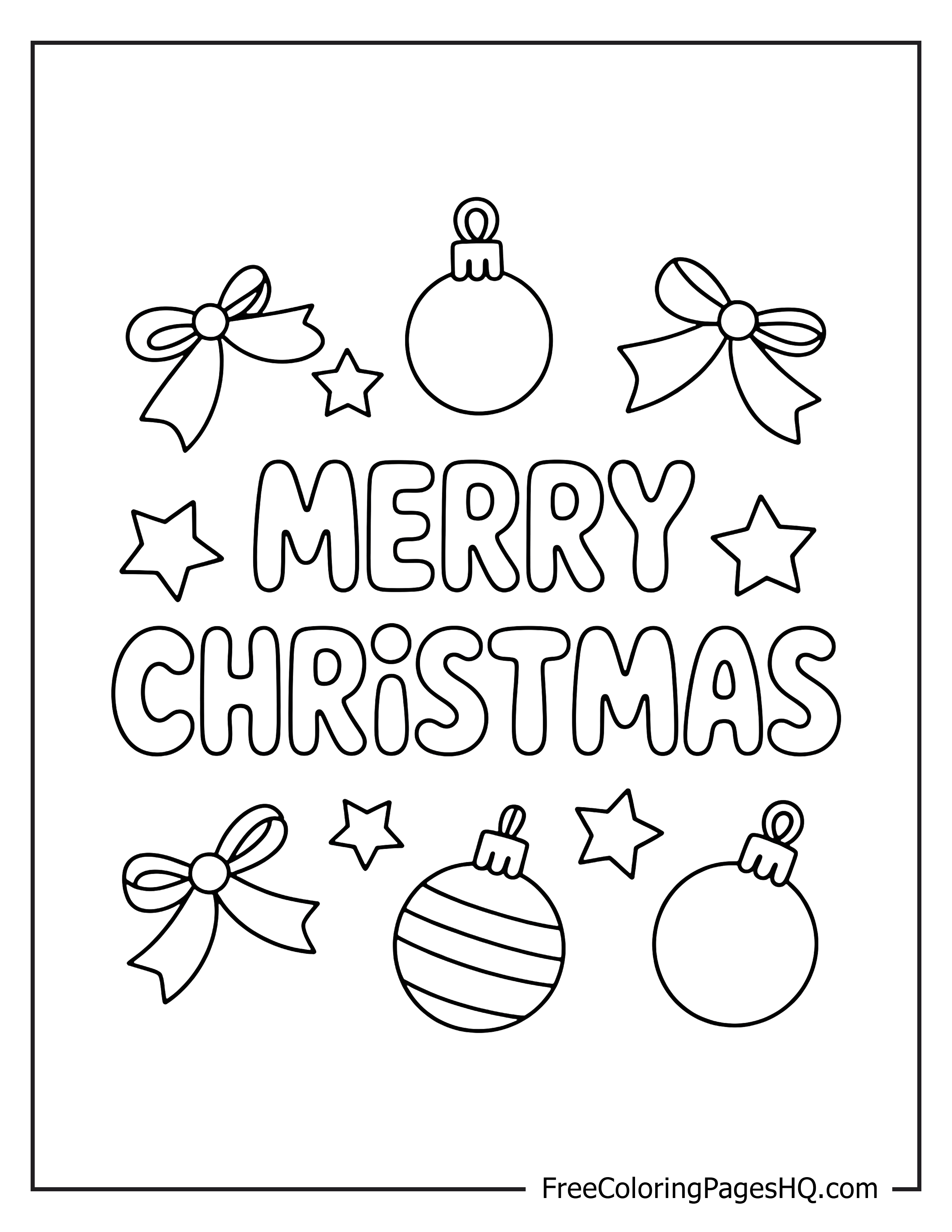 Festive Christmas decorations with baubles, bows, and cheerful text.