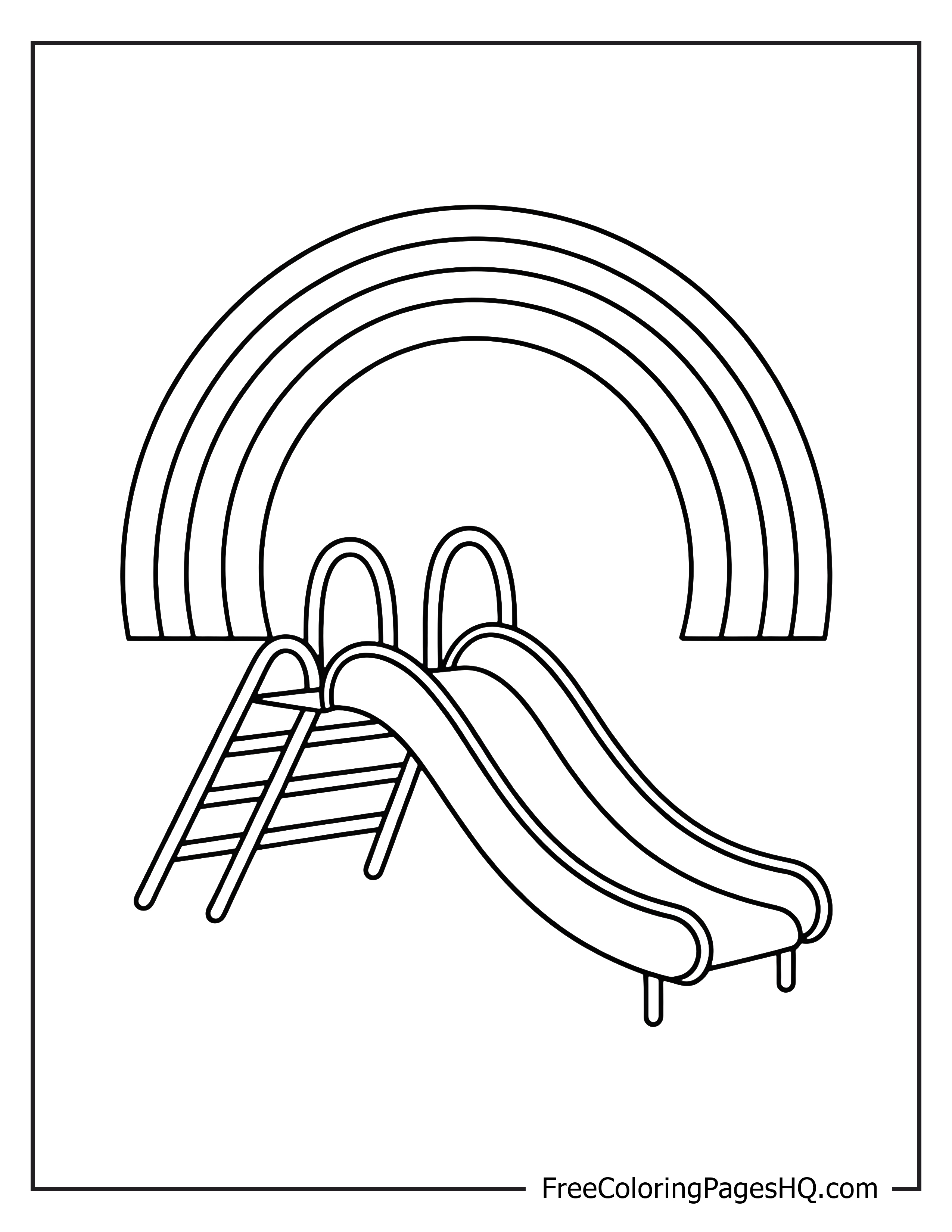 Playground slide with rainbow for children to color.