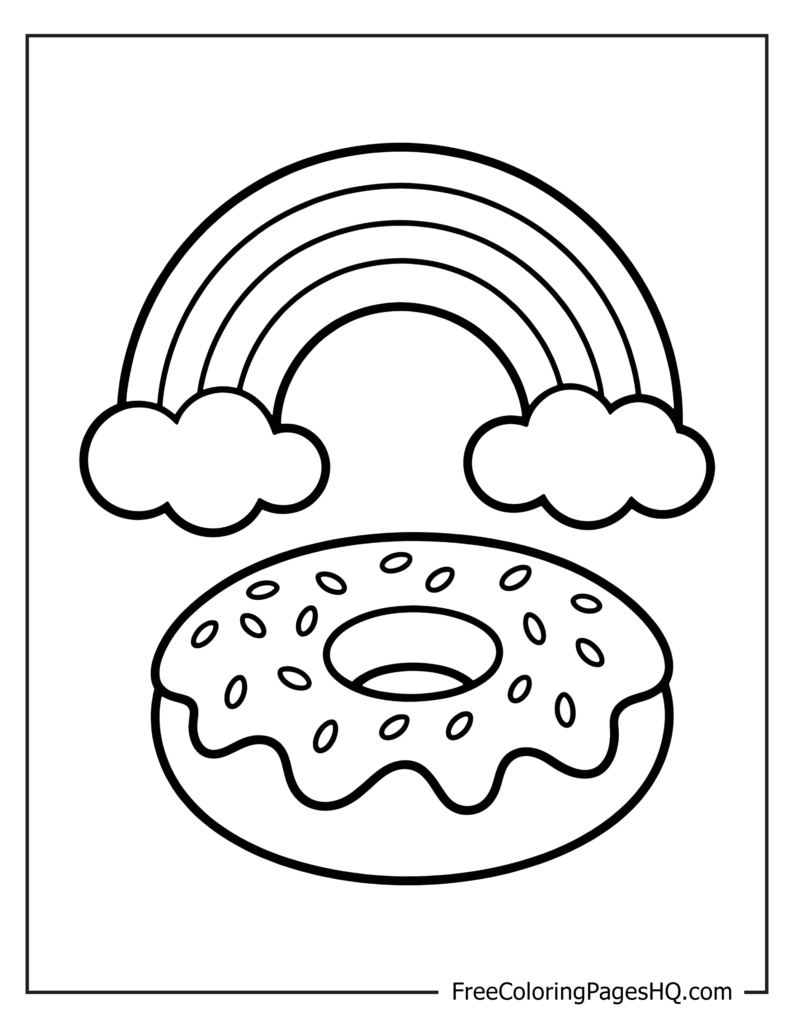 Rainbow and donut with sprinkles illustration for kids.