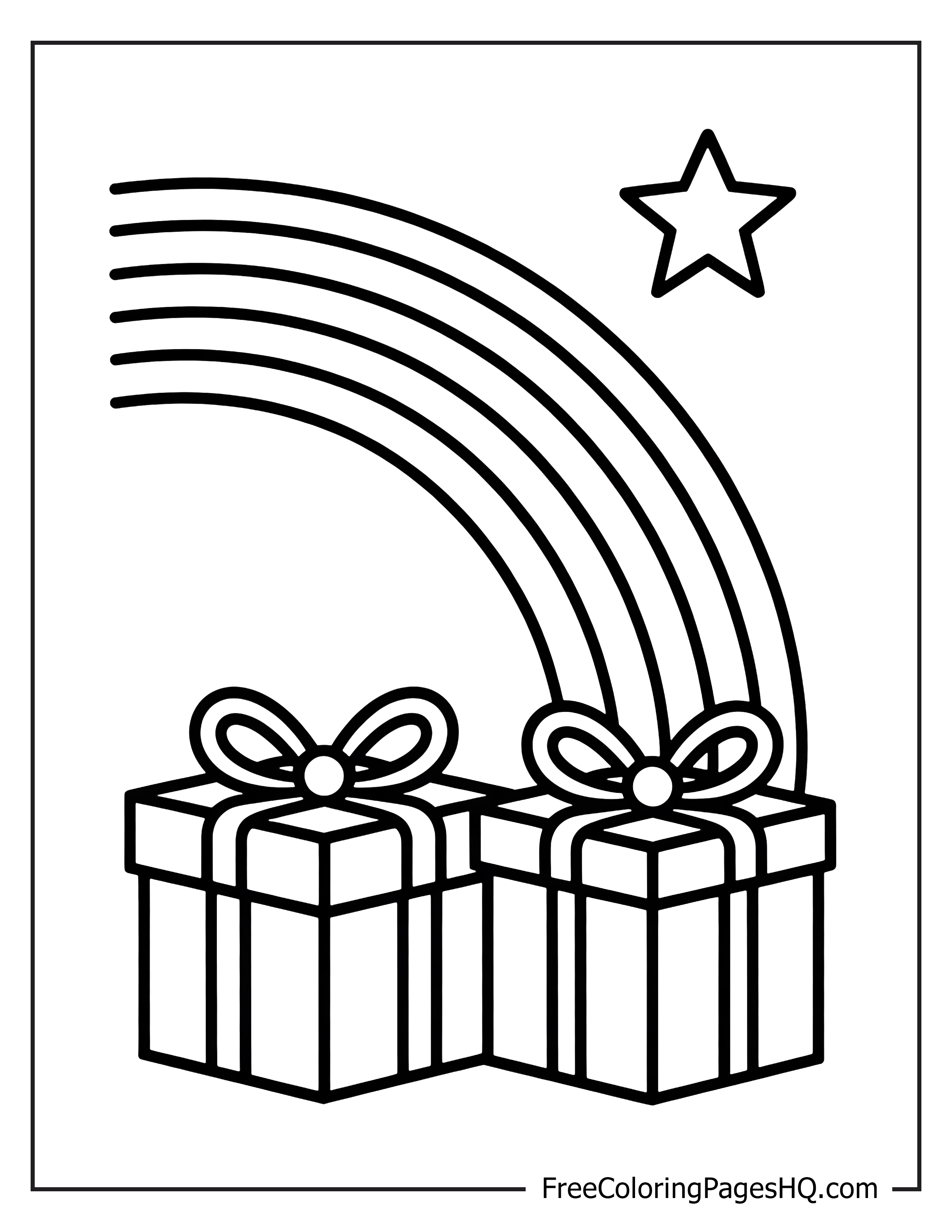 Rainbow and gift boxes illustration with star.