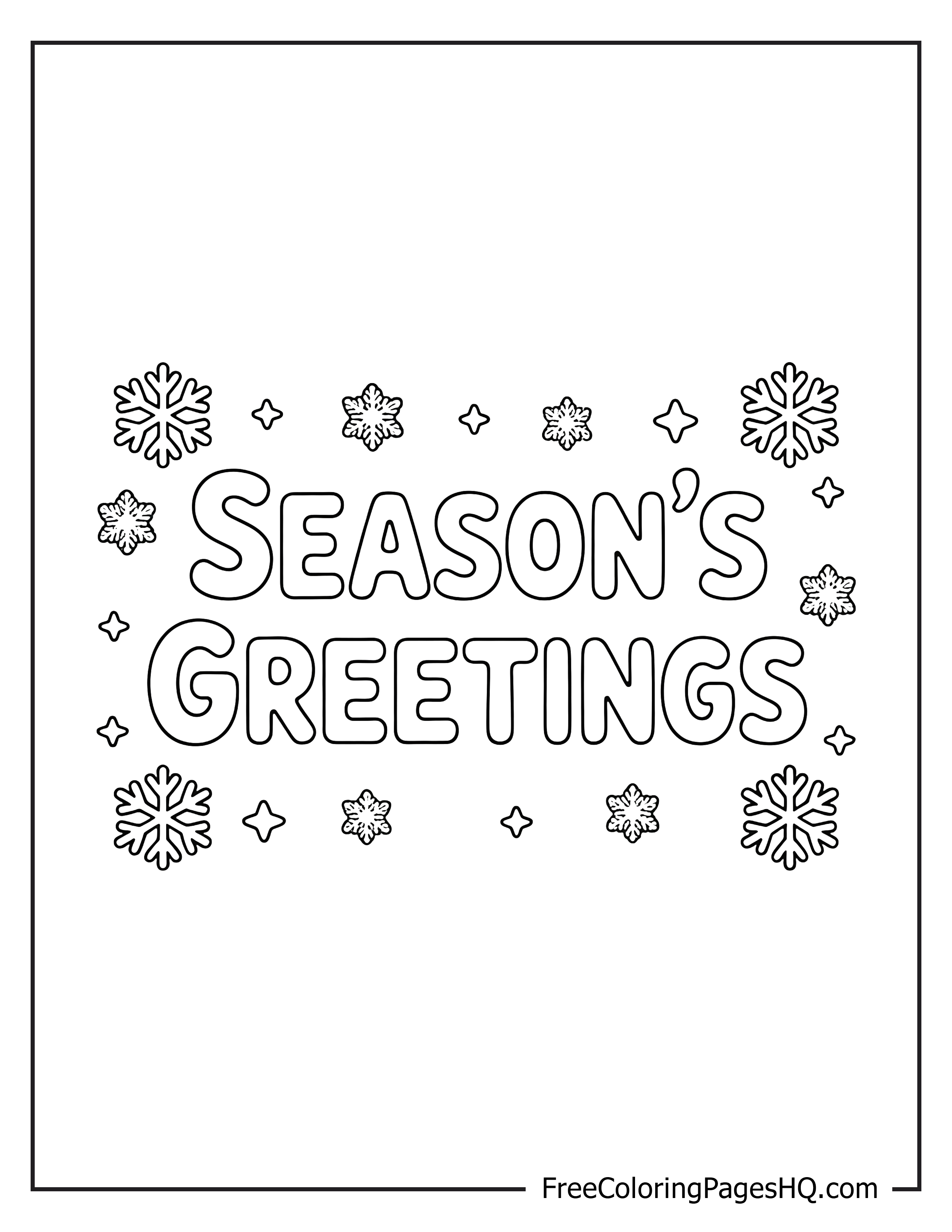 Festive greeting illustration with snowflakes for kids.