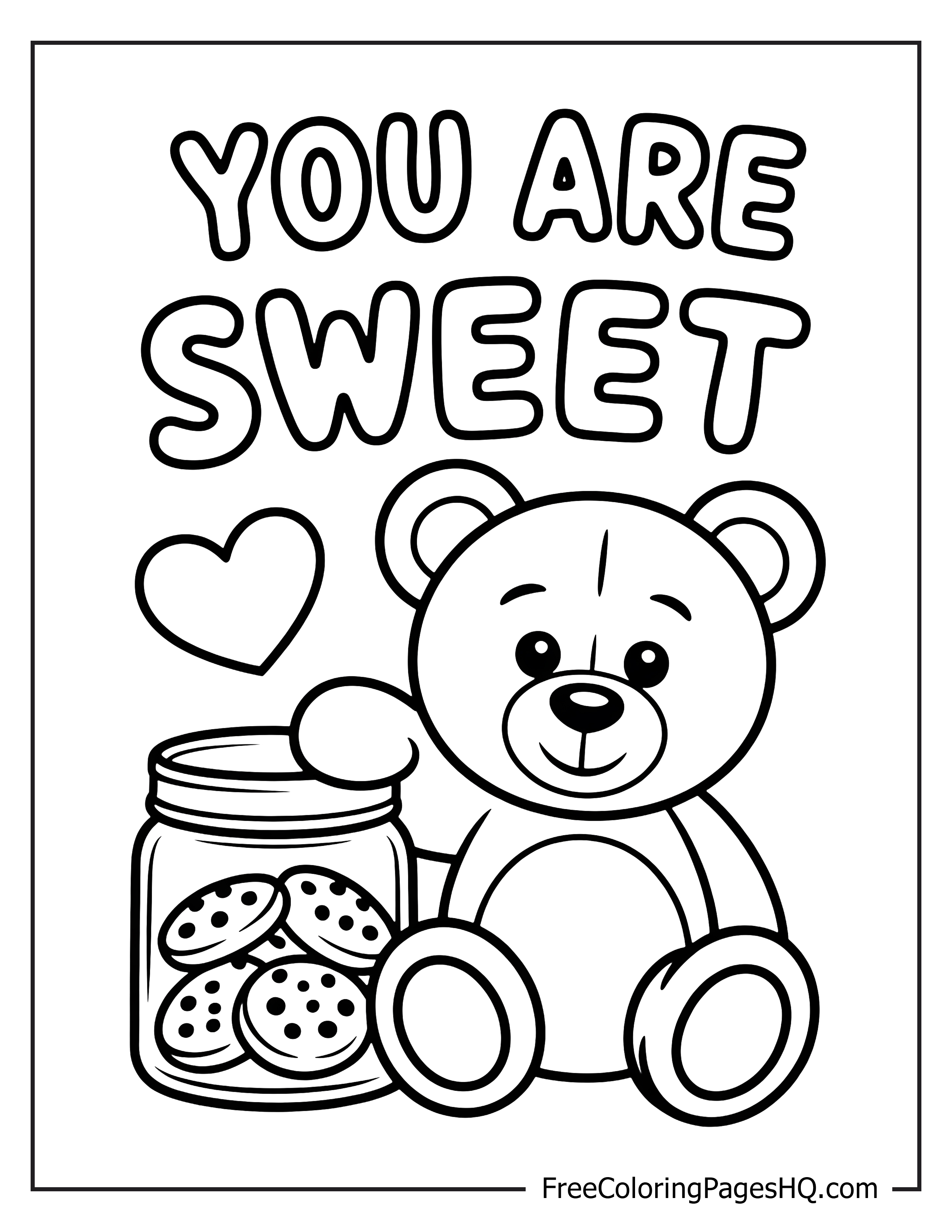 Teddy bear, cookies, and heart illustration.
