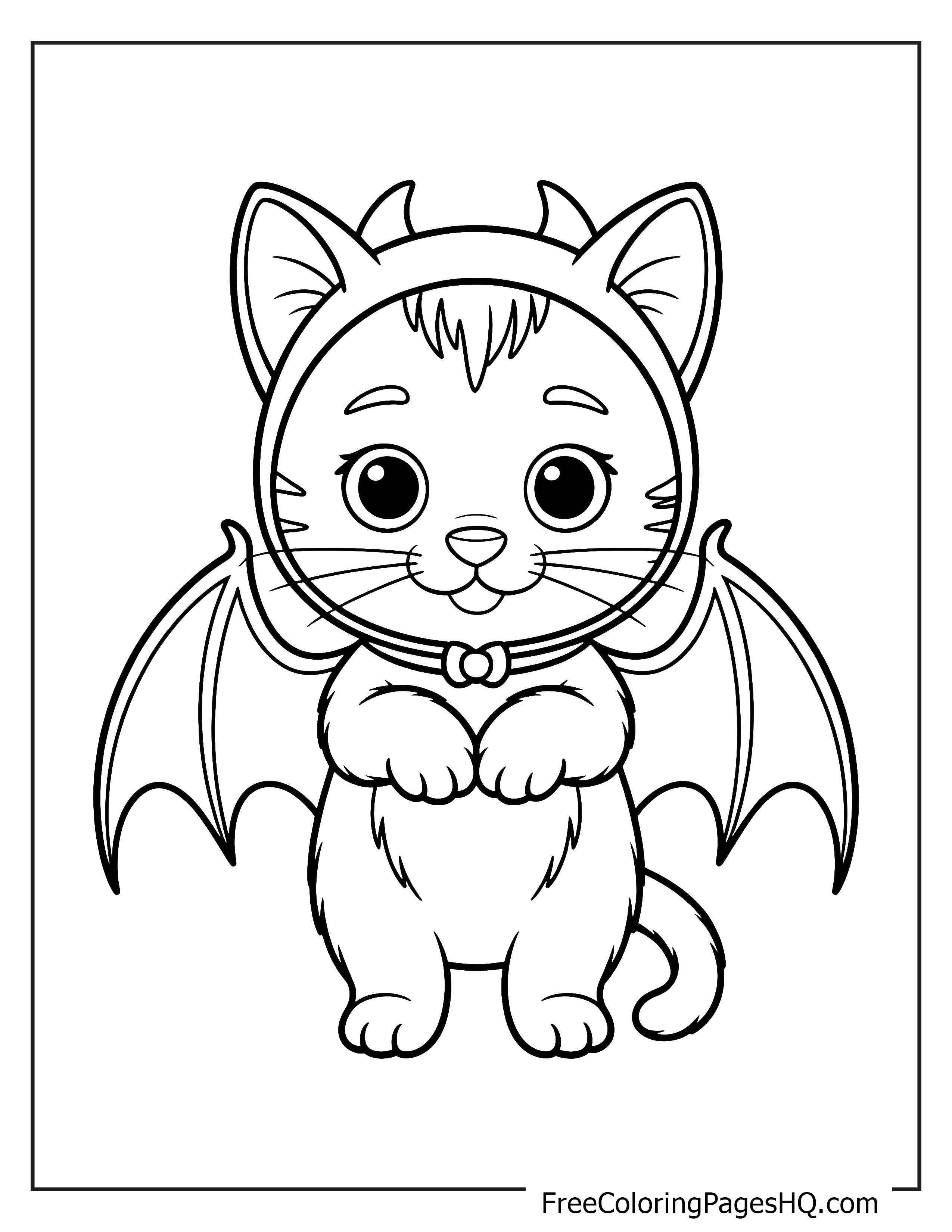 Cute cat dressed as a bat with wings for kids.