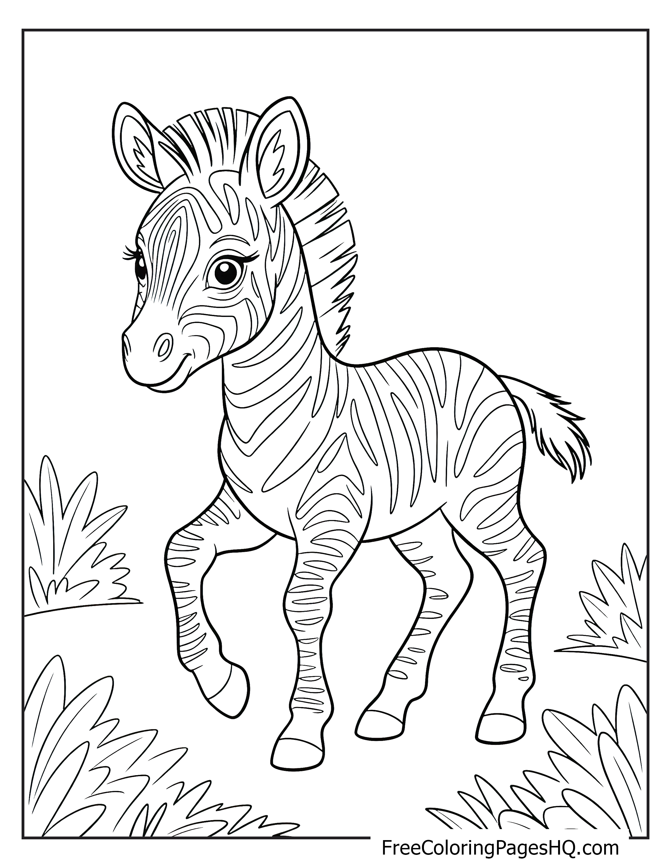 A cute zebra joyfully trotting amidst grass.