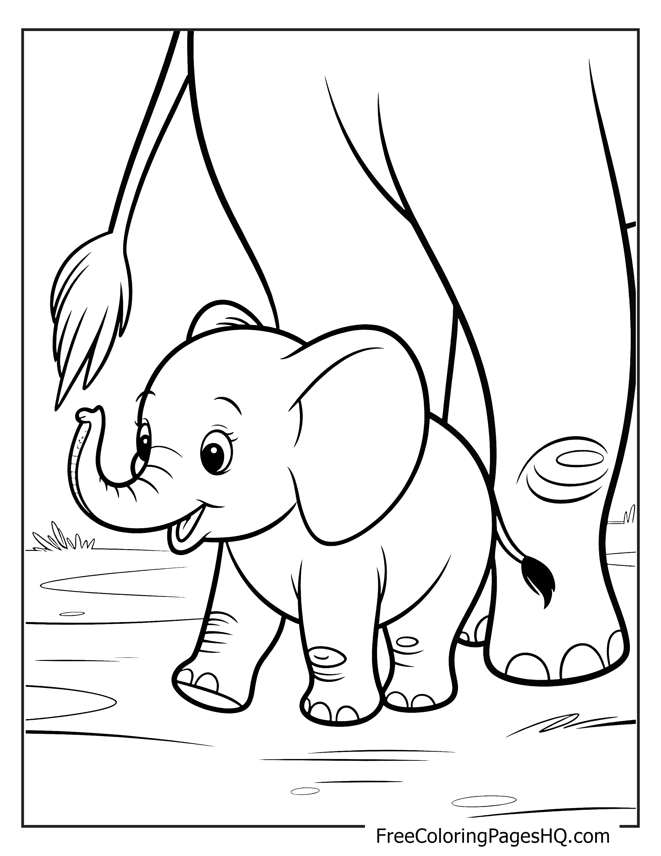 Baby elephant strolling beside a parent in the jungle.