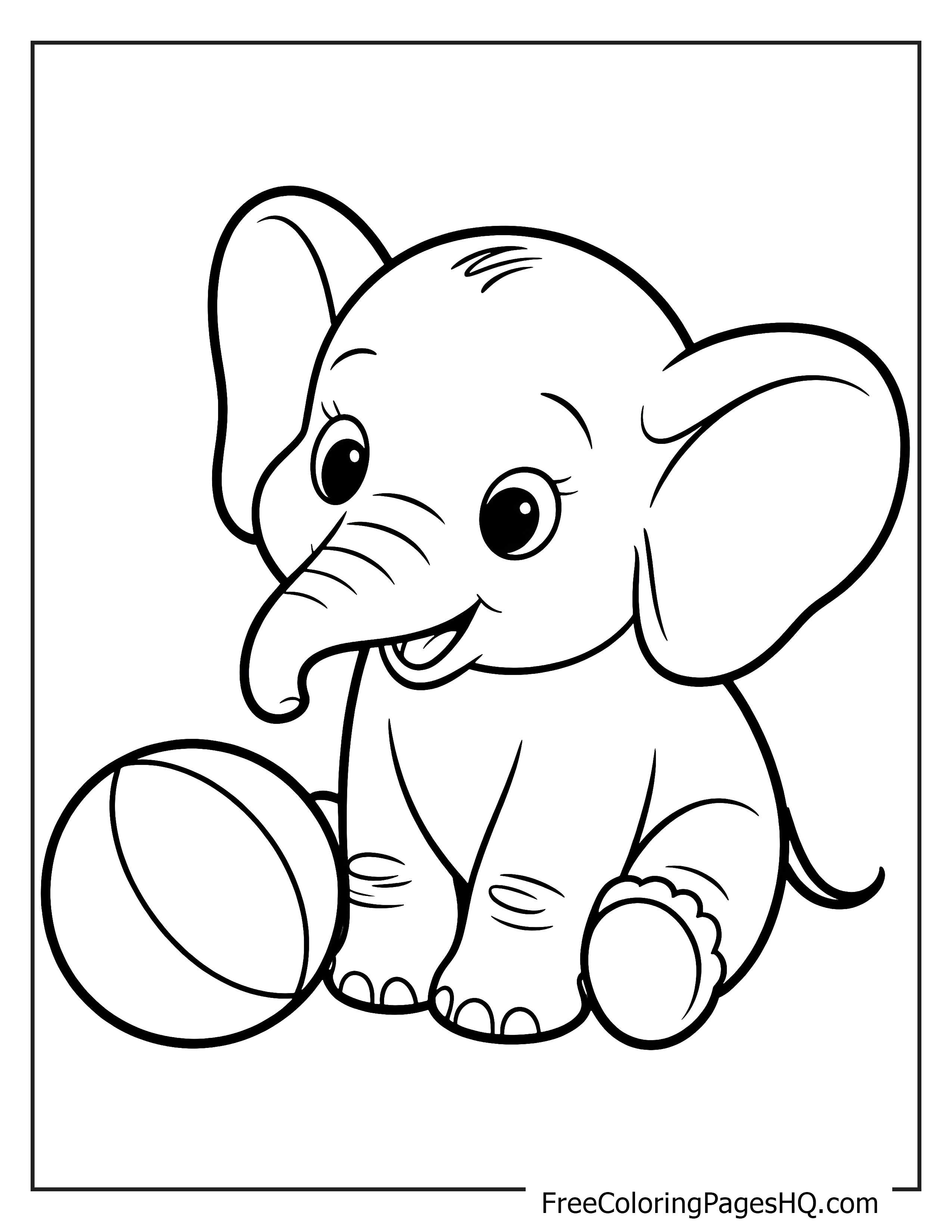 Adorable baby elephant and ball illustration.