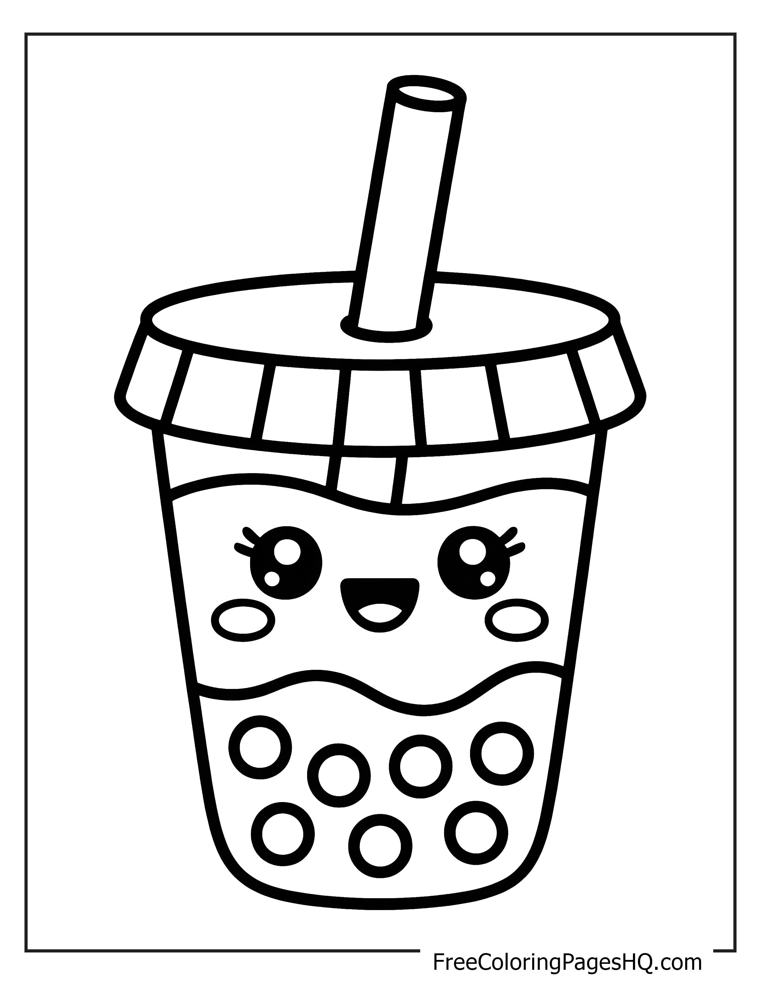 Happy bubble tea drink character with a straw.