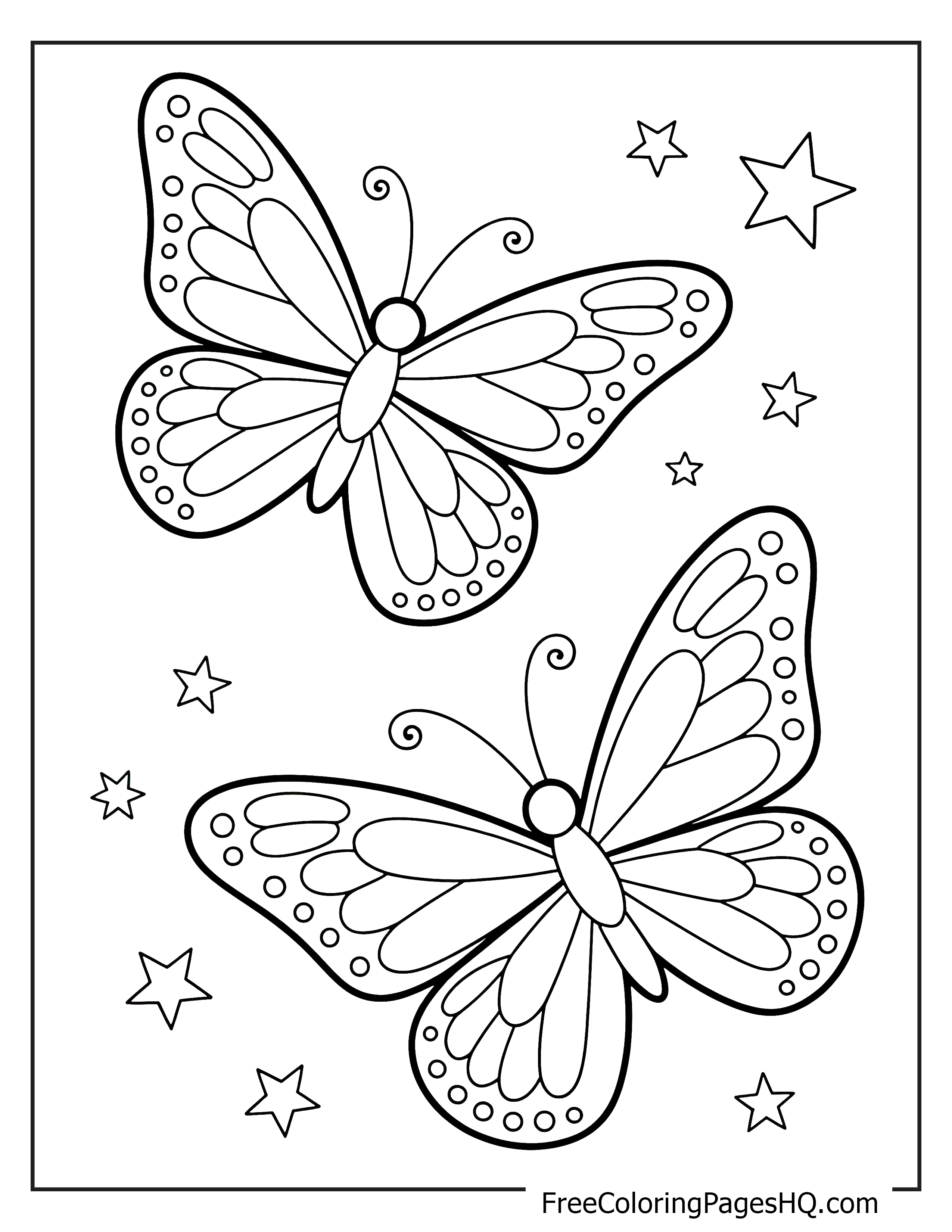 Butterflies with decorative wings and stars around them.