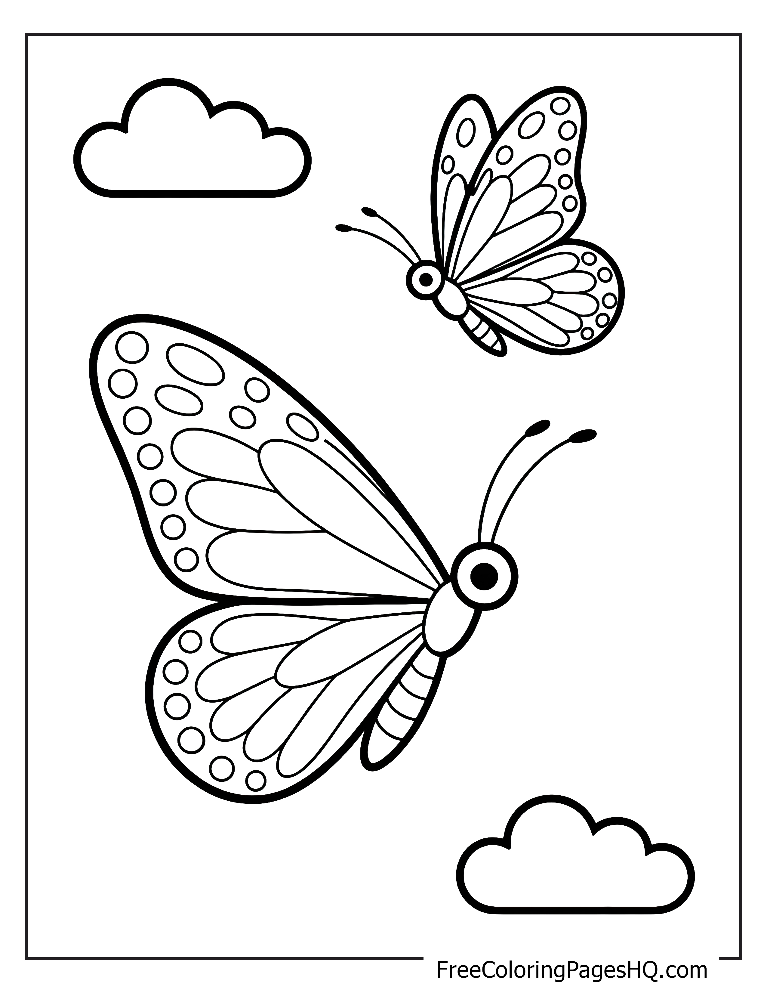Illustration of two butterflies and clouds for children.