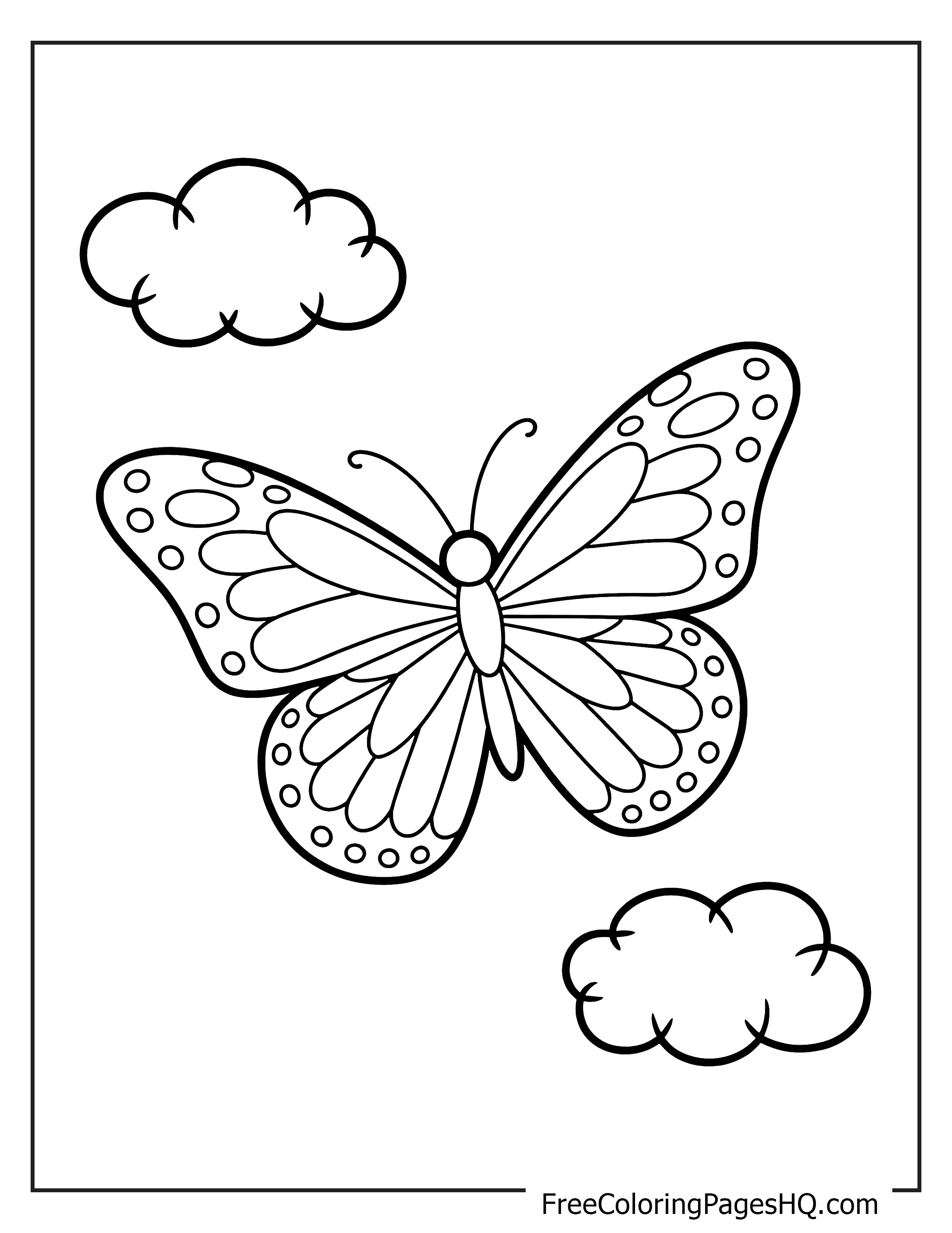 Butterfly with clouds illustration for children.