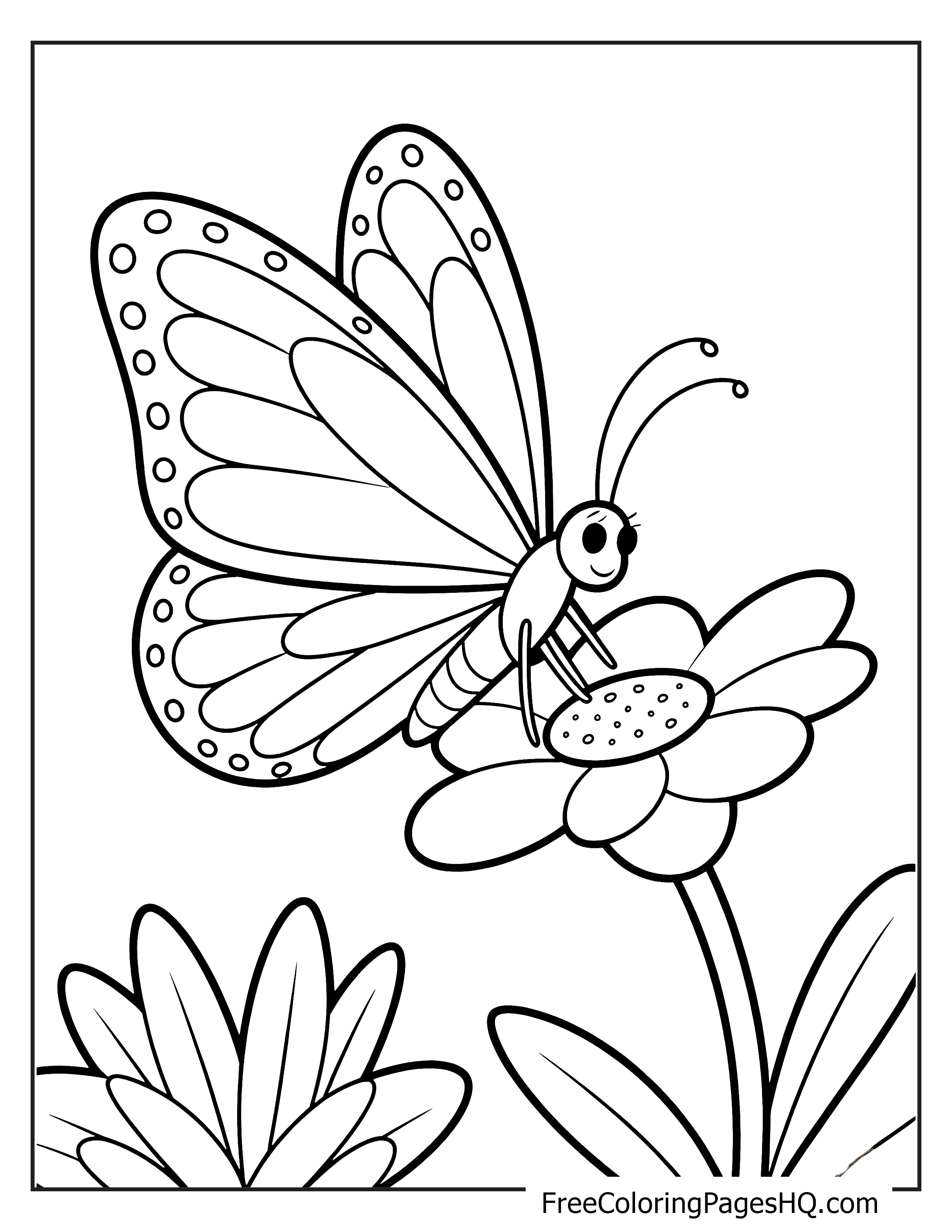 Butterfly sitting on a flower illustration.