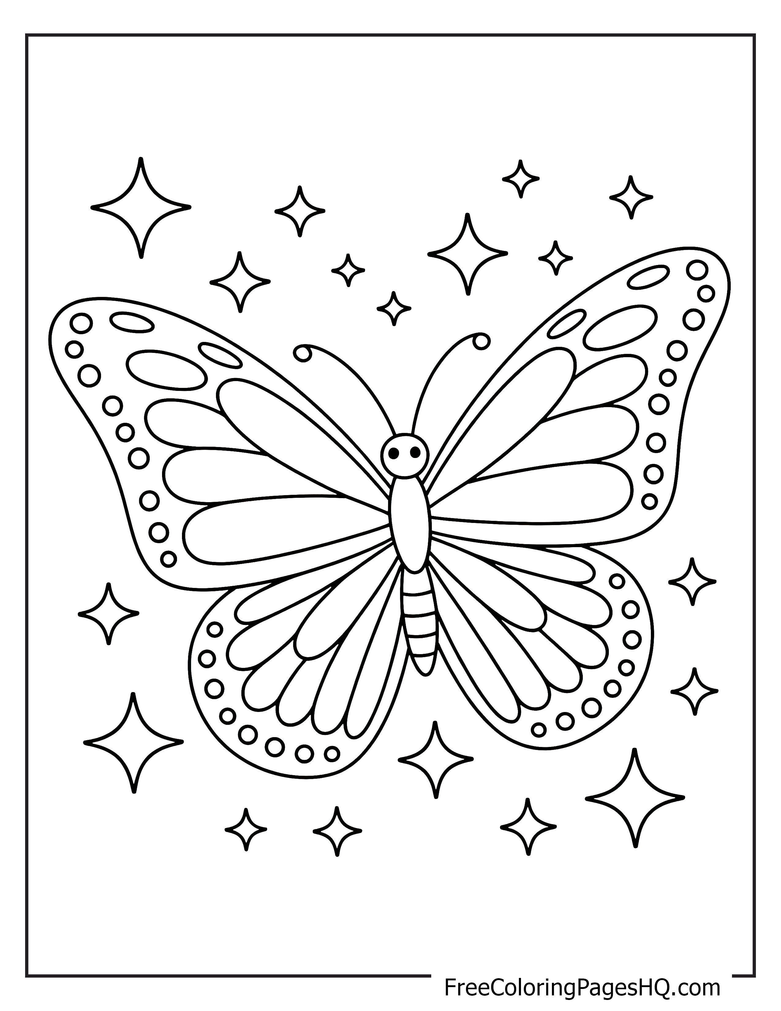 Butterfly illustration with sparkling stars for kids.