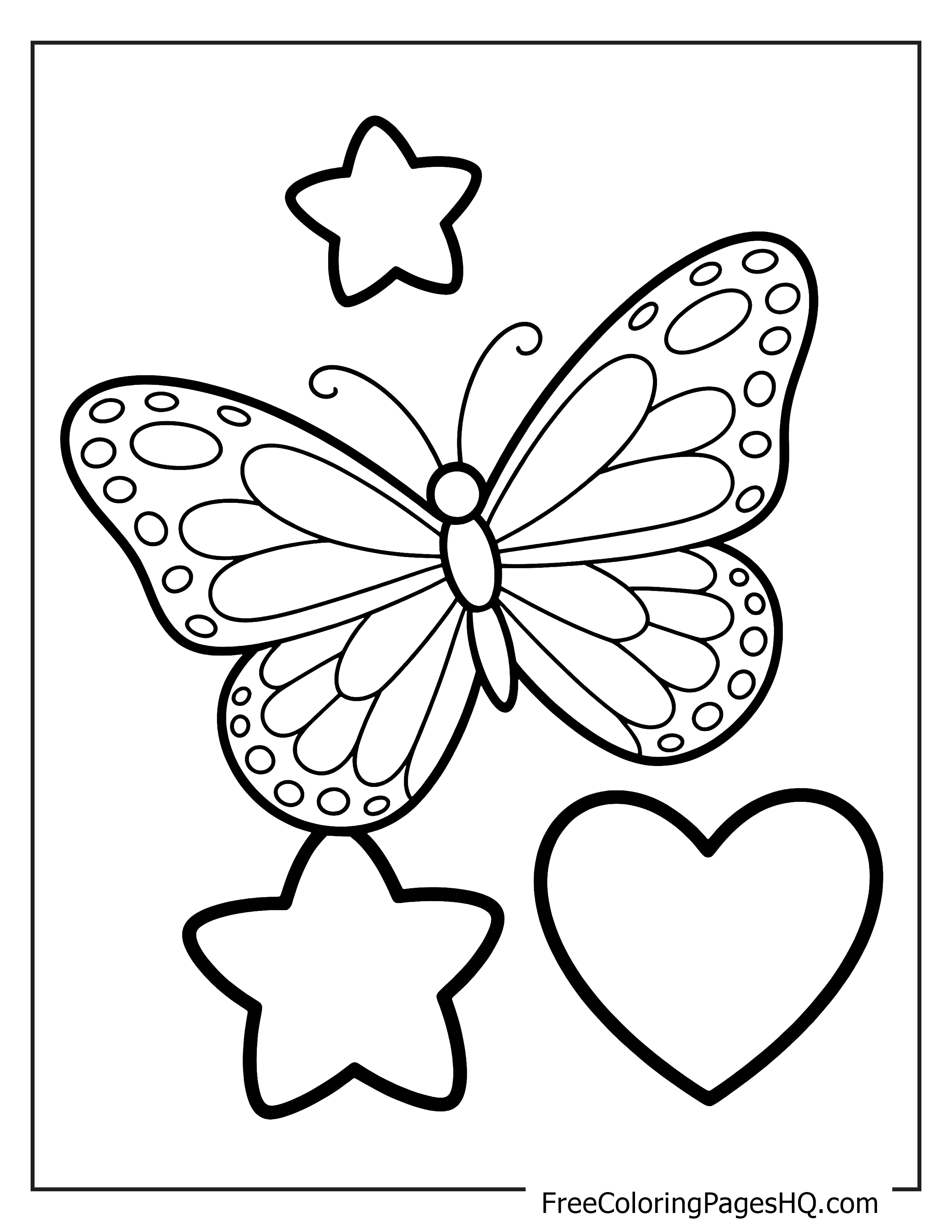 Illustration of a butterfly, stars, and heart for children.