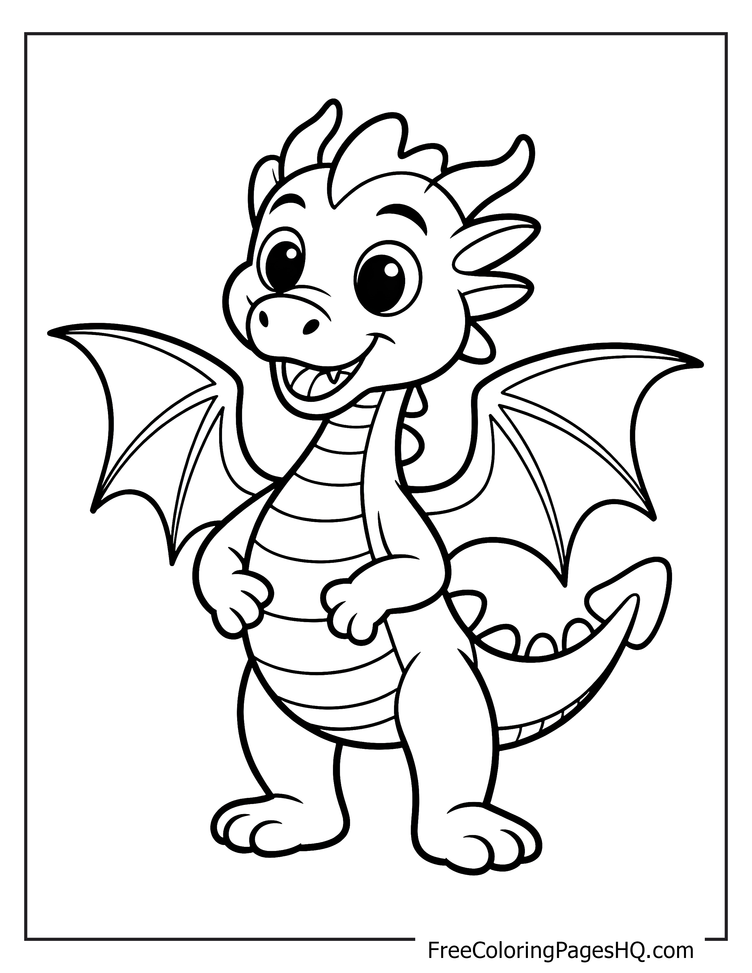 Cute smiling baby dragon illustration.