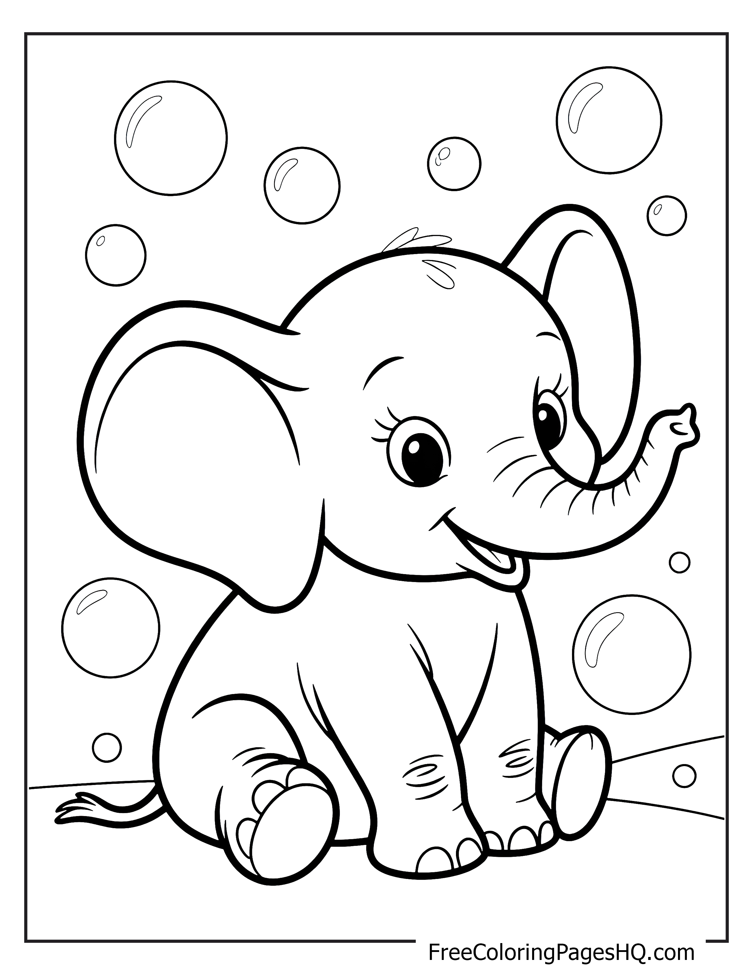 Cute elephant with bubbles illustration for kids.
