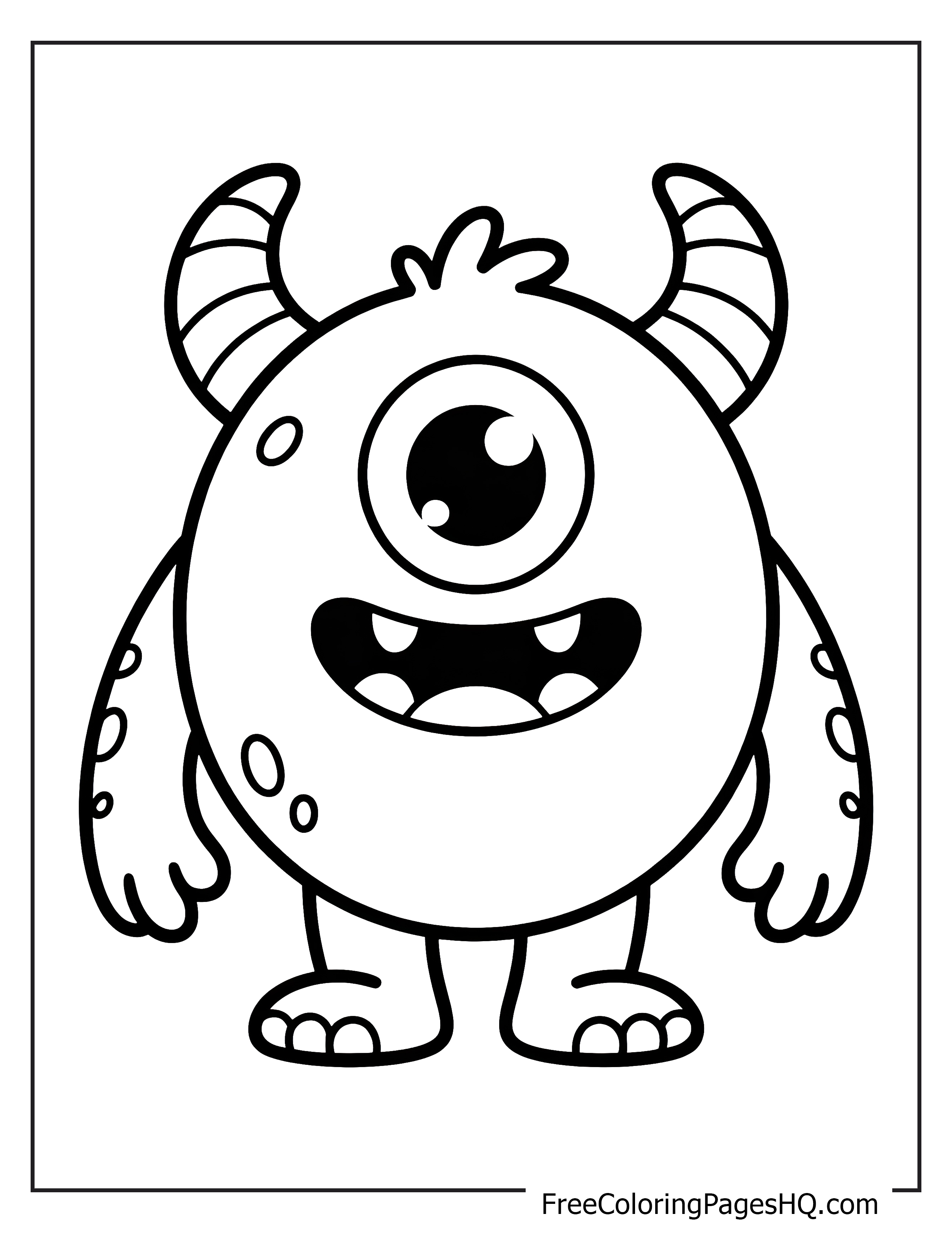 A happy cyclops monster with a single eye and horns, smiling warmly.