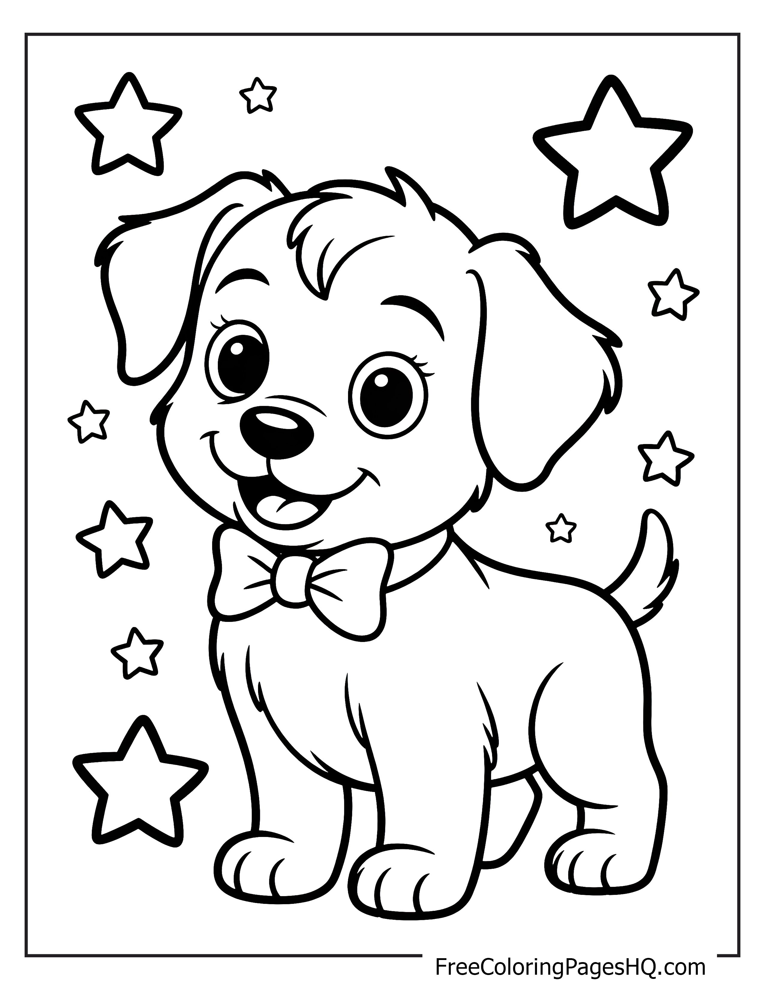 Smiling puppy illustration with stars.