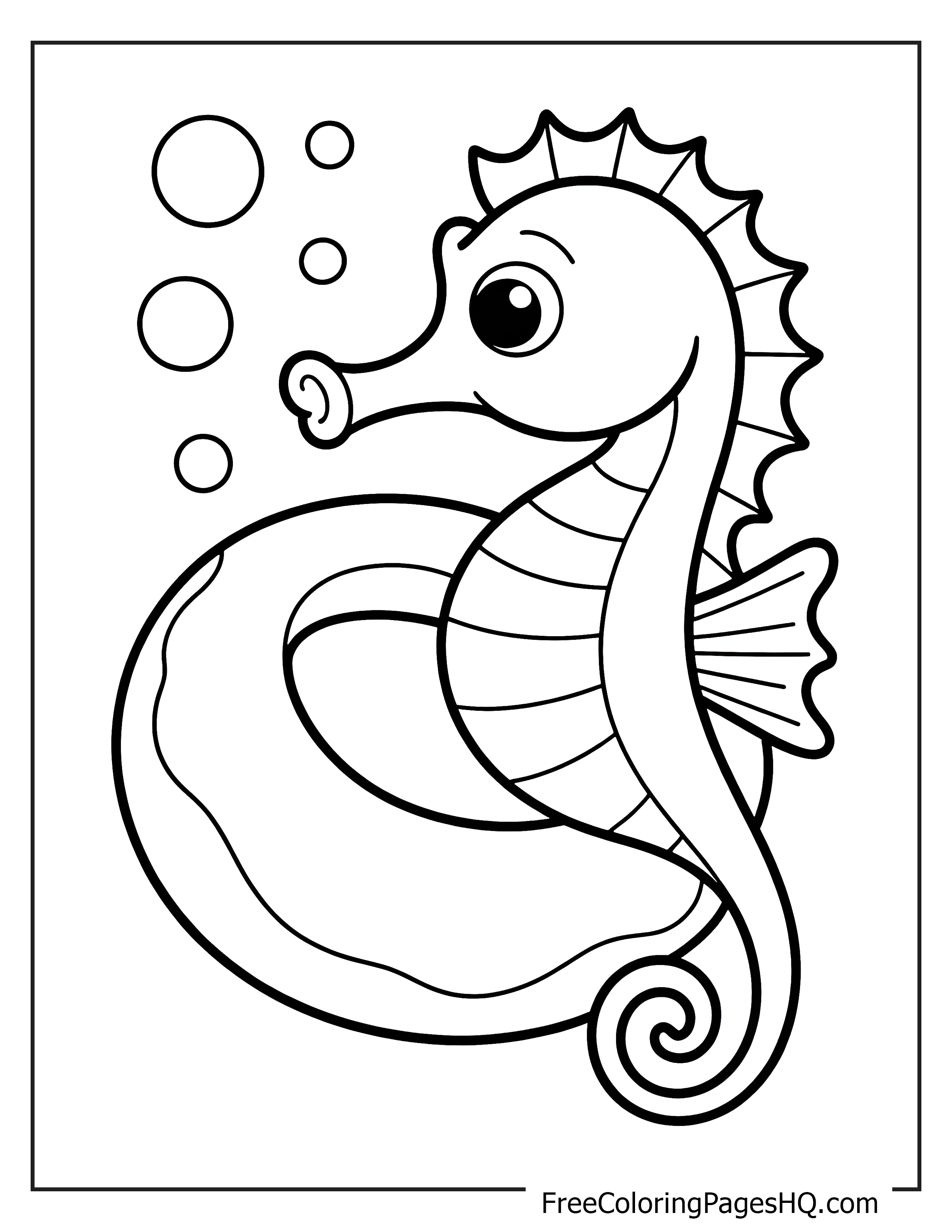 A happy seahorse among several bubbles.