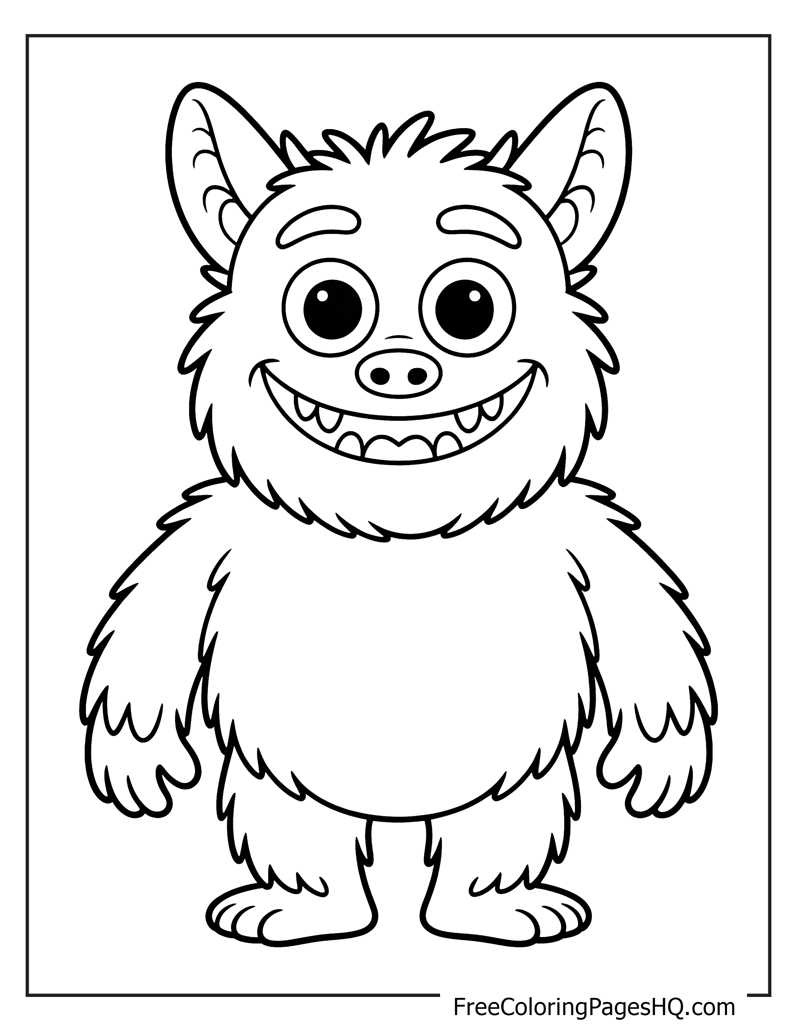 A cheerful monster with large ears and a big smile.