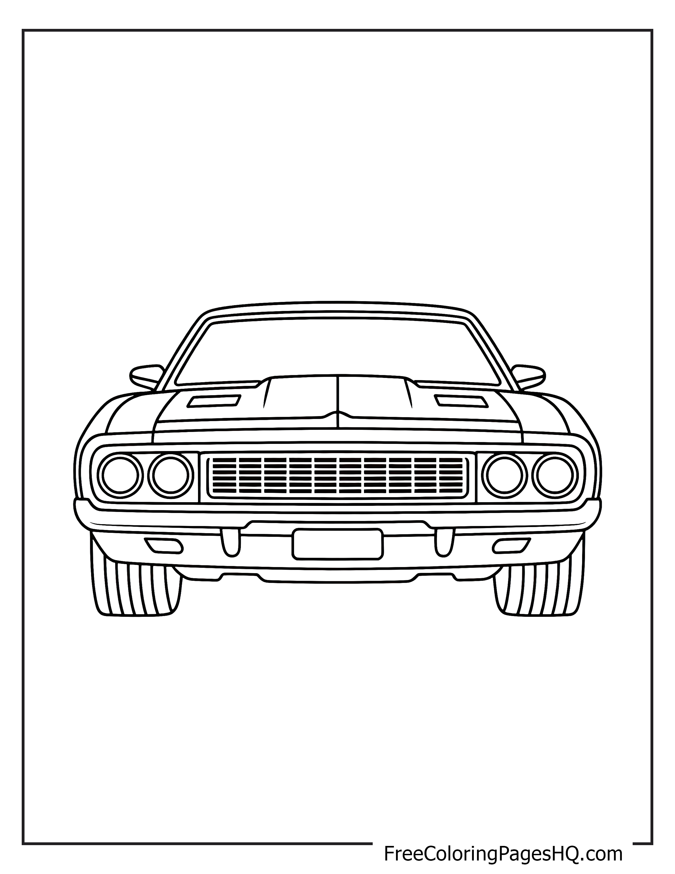 Front view of a classic car illustration for coloring.