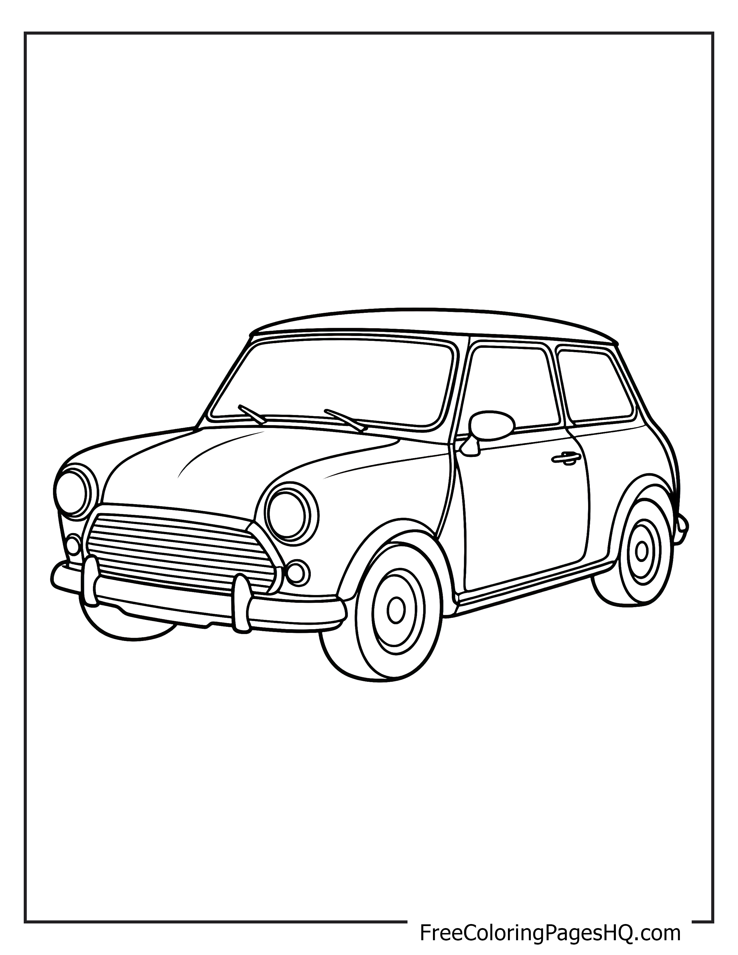 Classic car illustration with prominent features for kids.