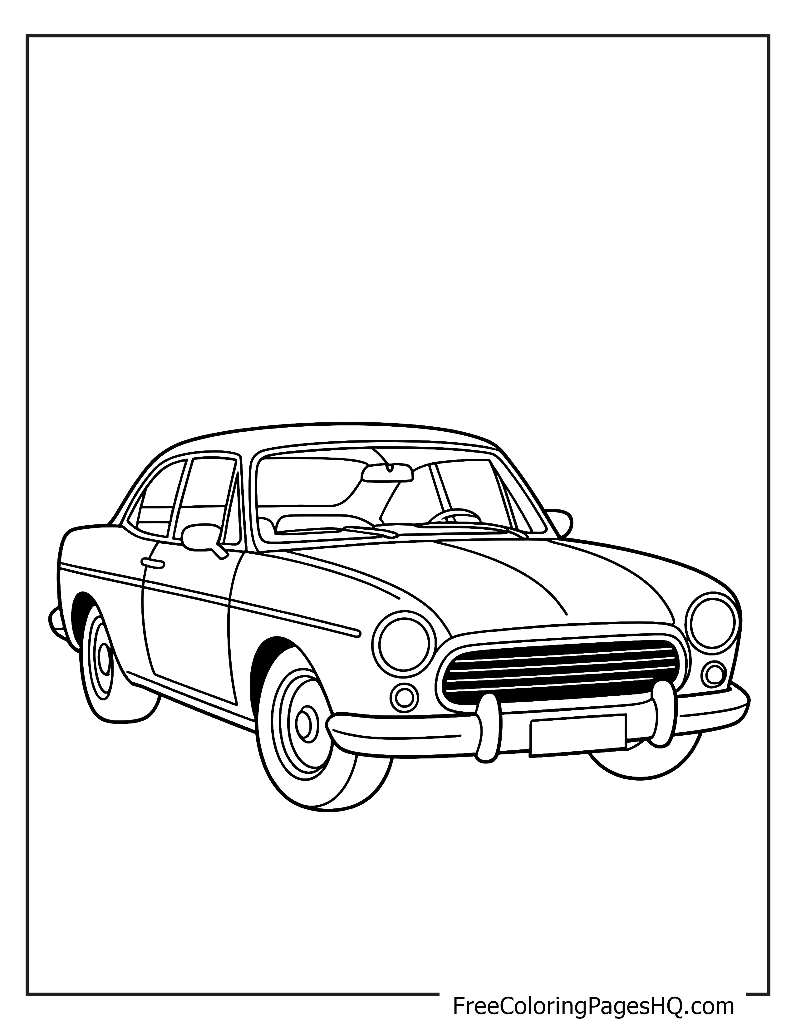 Vintage car drawing with distinct features for children.