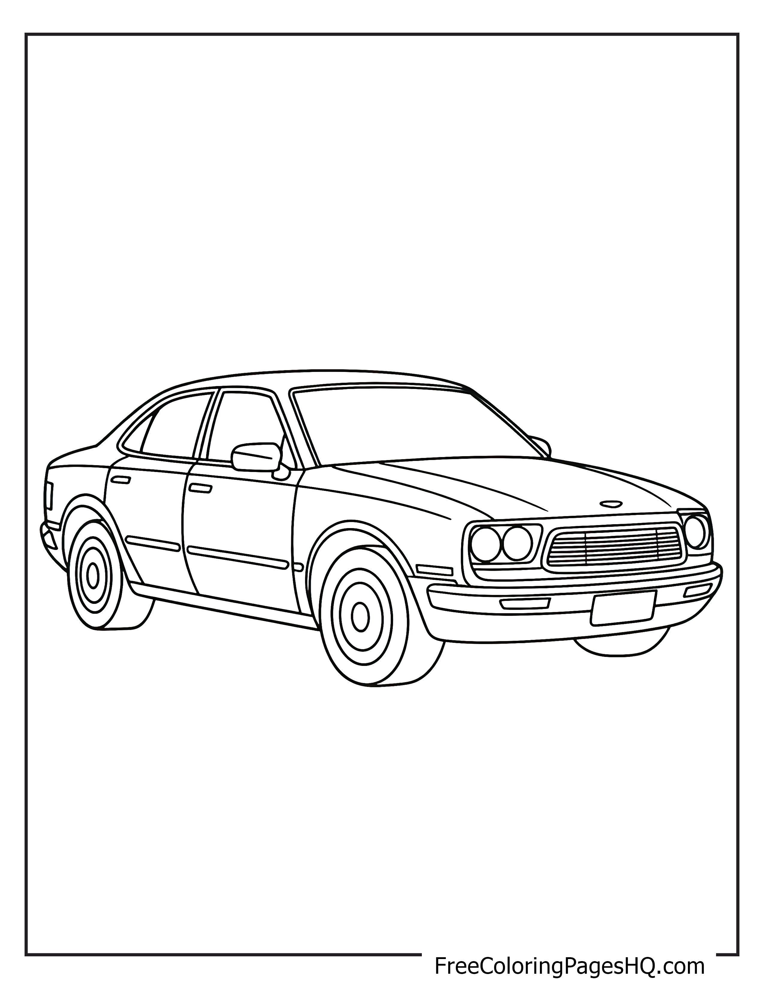 Line drawing of a classic sedan car for coloring fun.