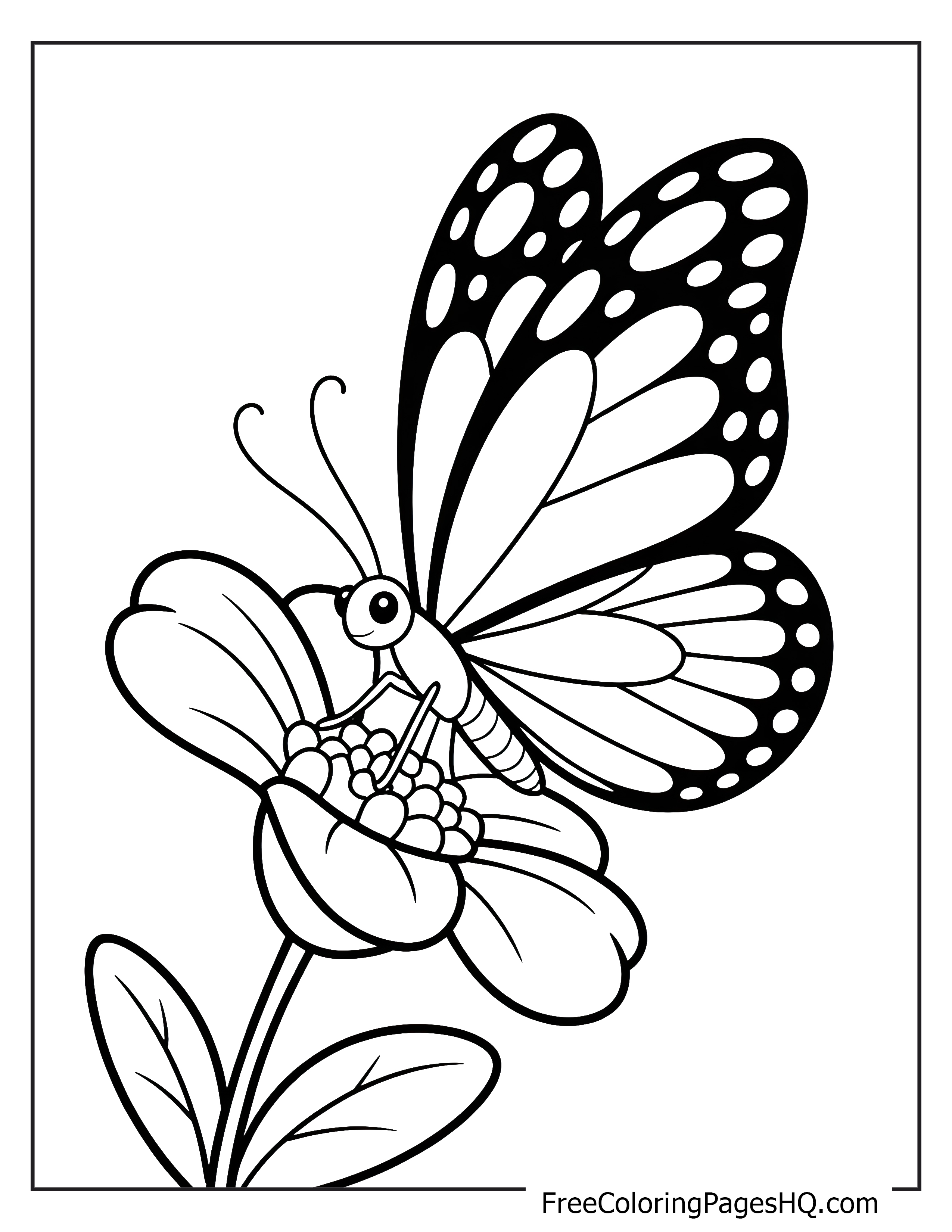 Butterfly and flower illustration for kids.