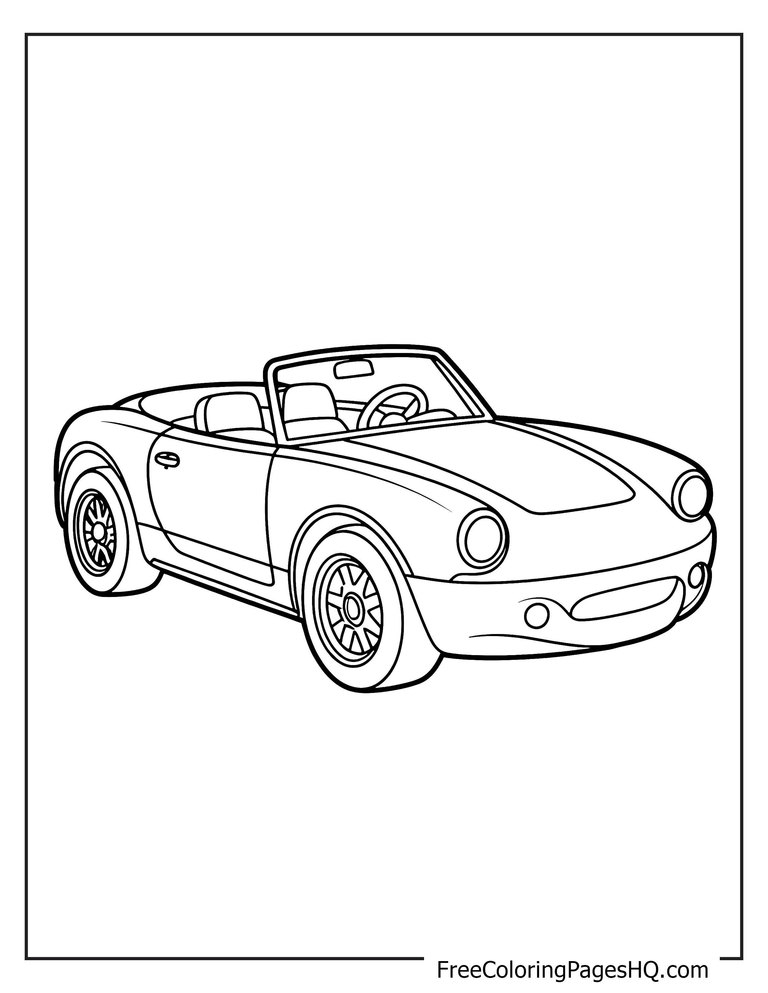 Line drawing of a convertible car for coloring.