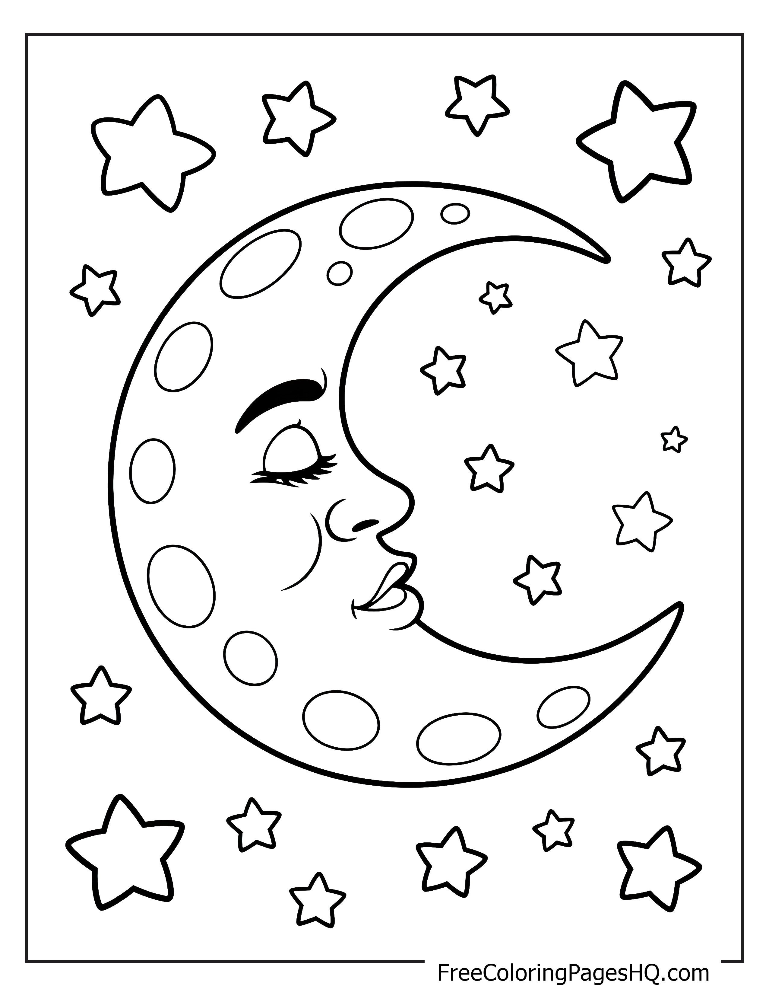 Crescent moon illustration with surrounding stars.