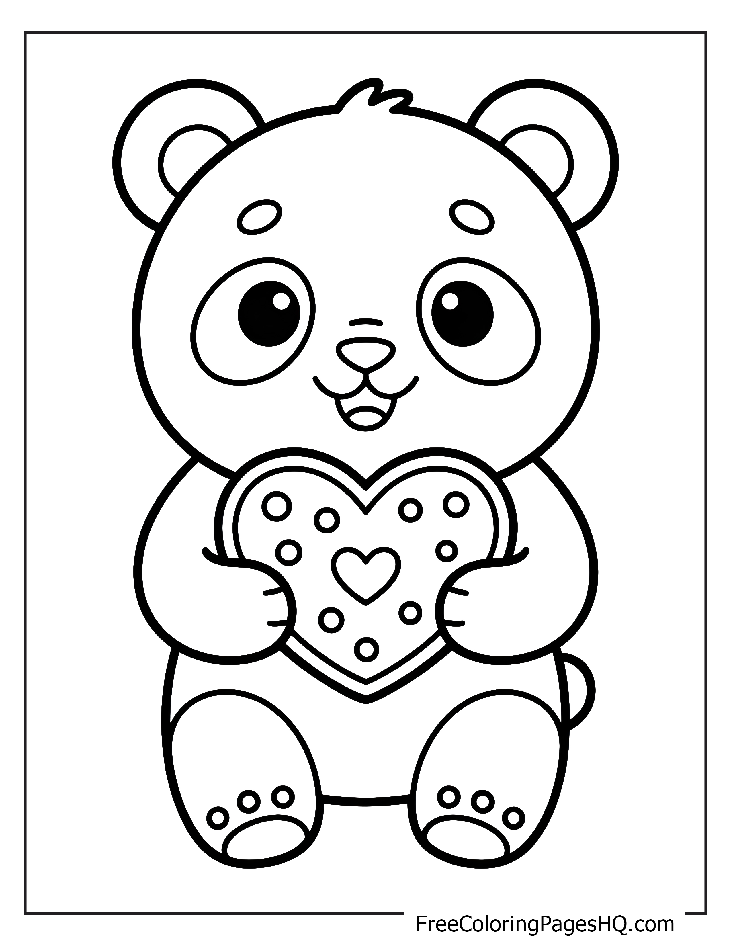 Adorable bear holding a decorated heart cookie.