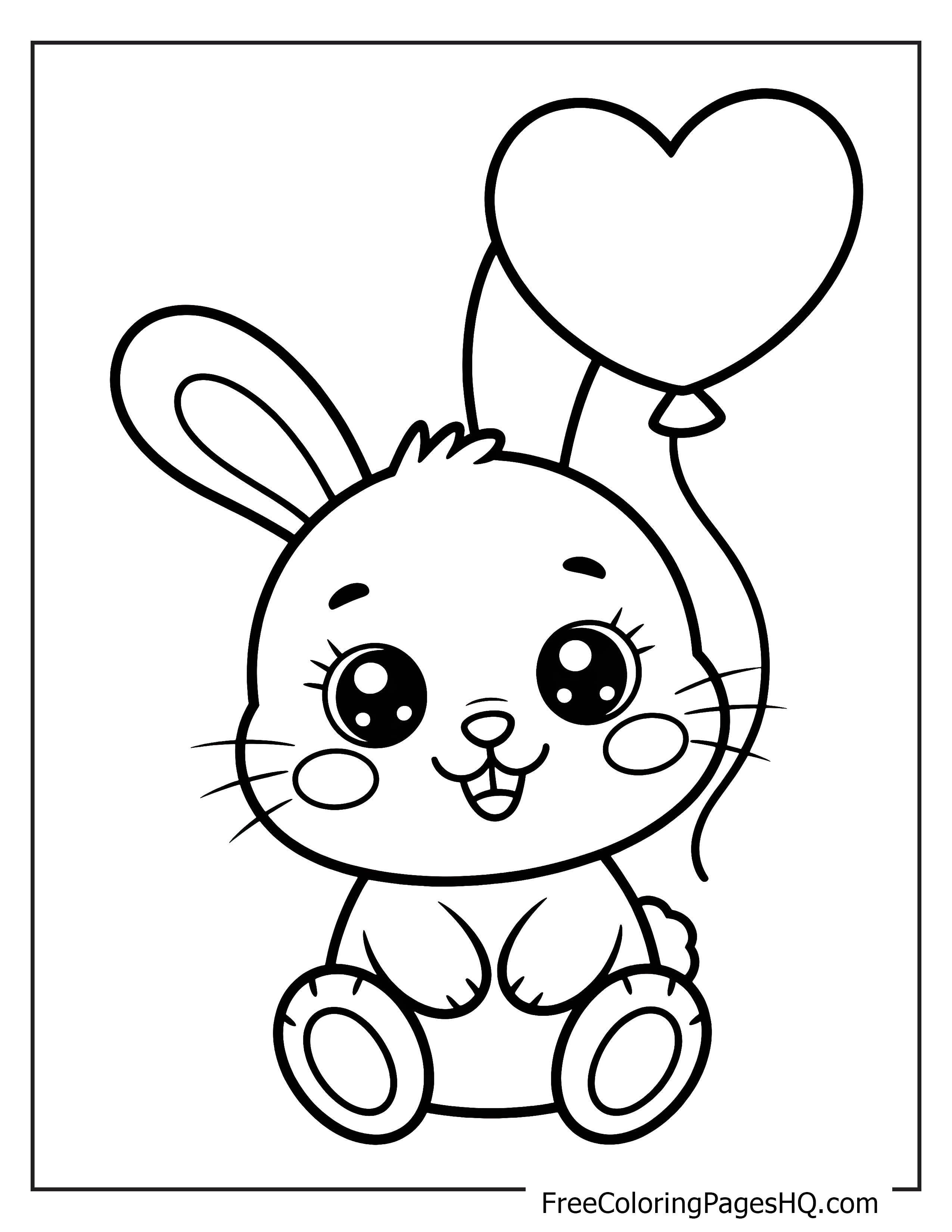 Happy bunny holding a heart balloon illustration.