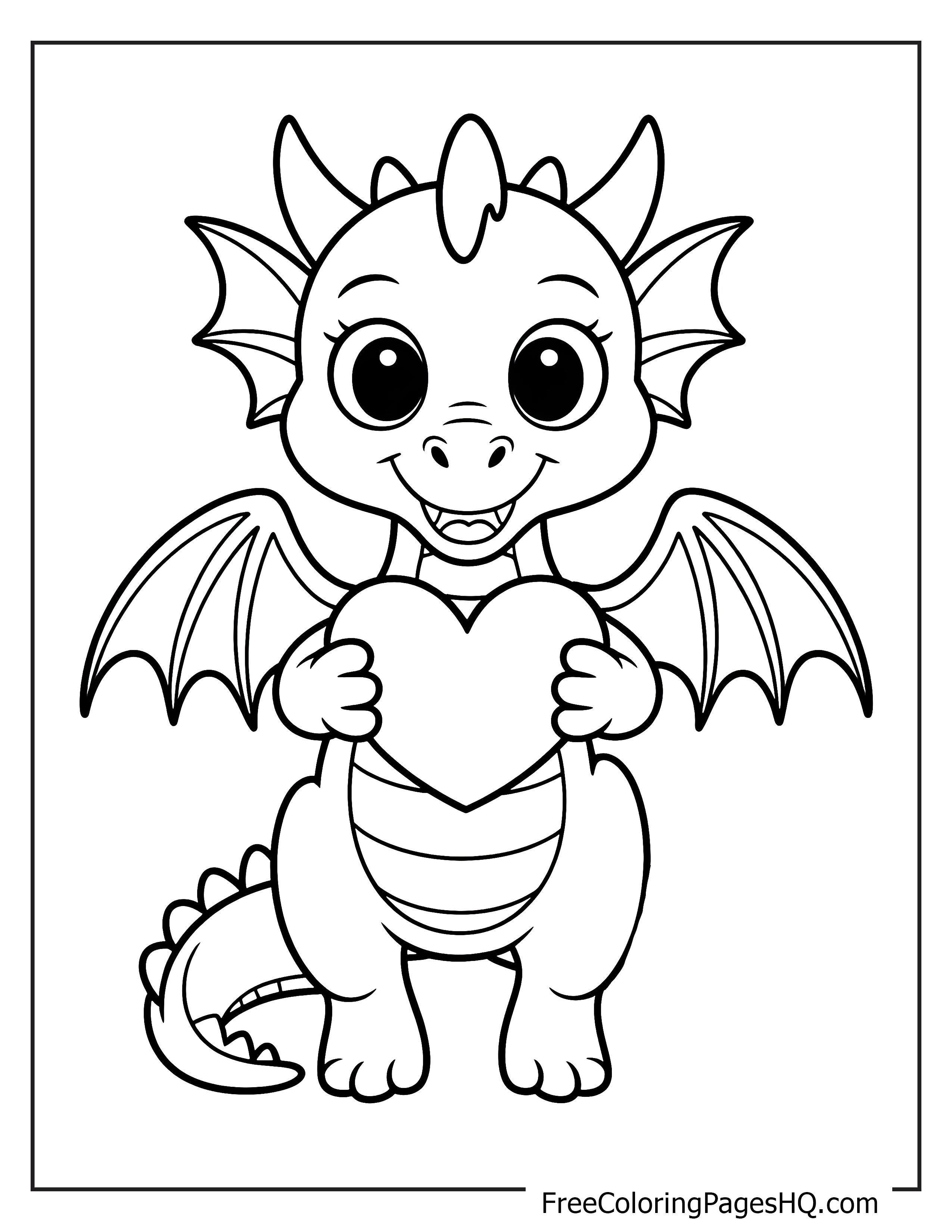 Adorable dragon with a heart illustration for kids.