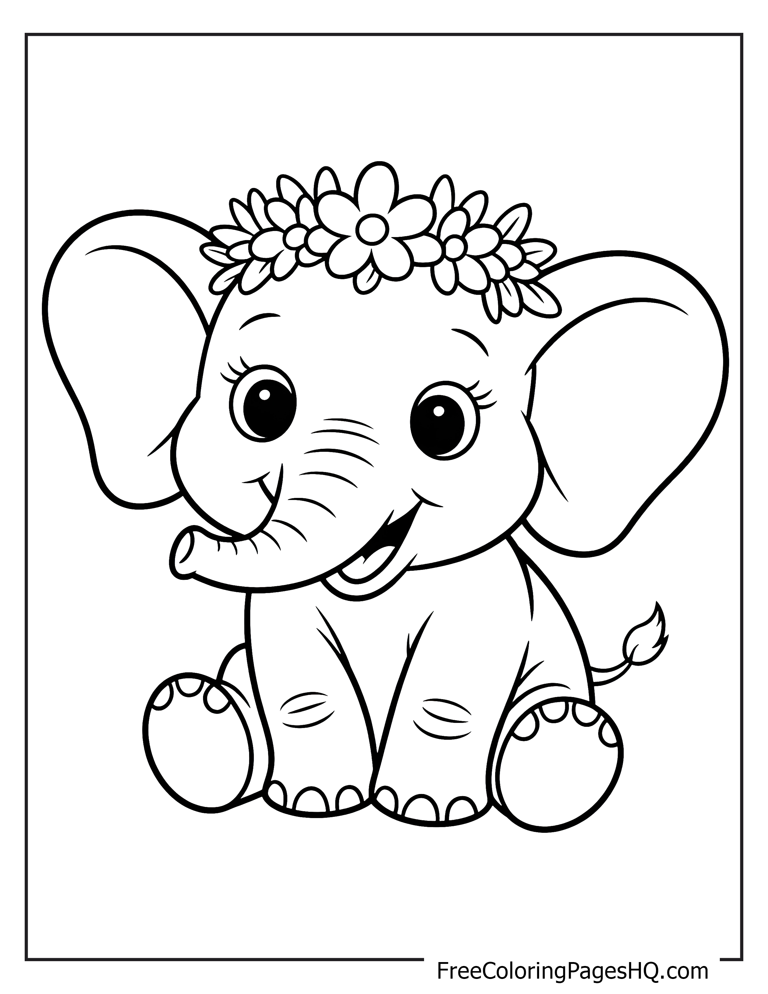 Adorable elephant with flower crown illustration.