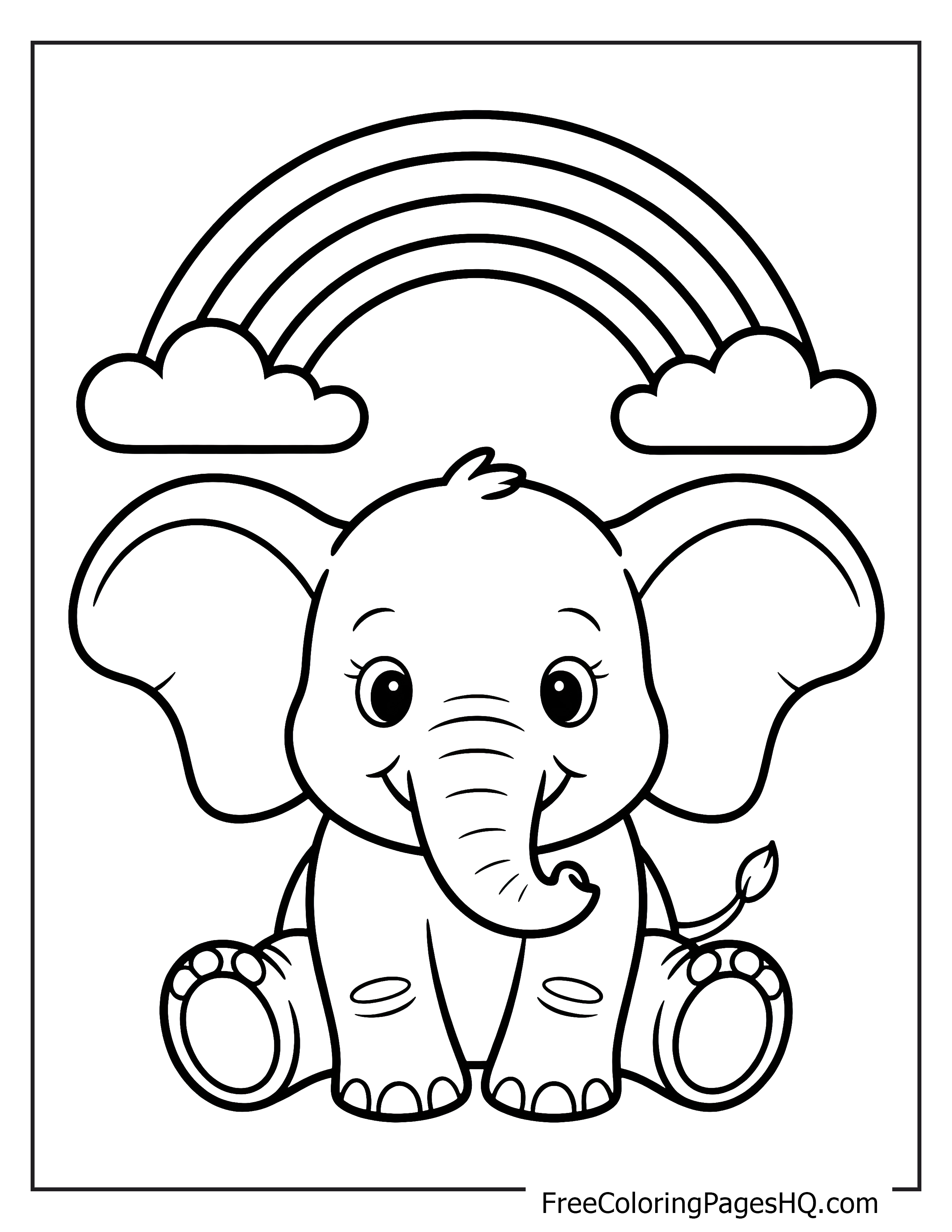 Cute elephant and rainbow scene for children.