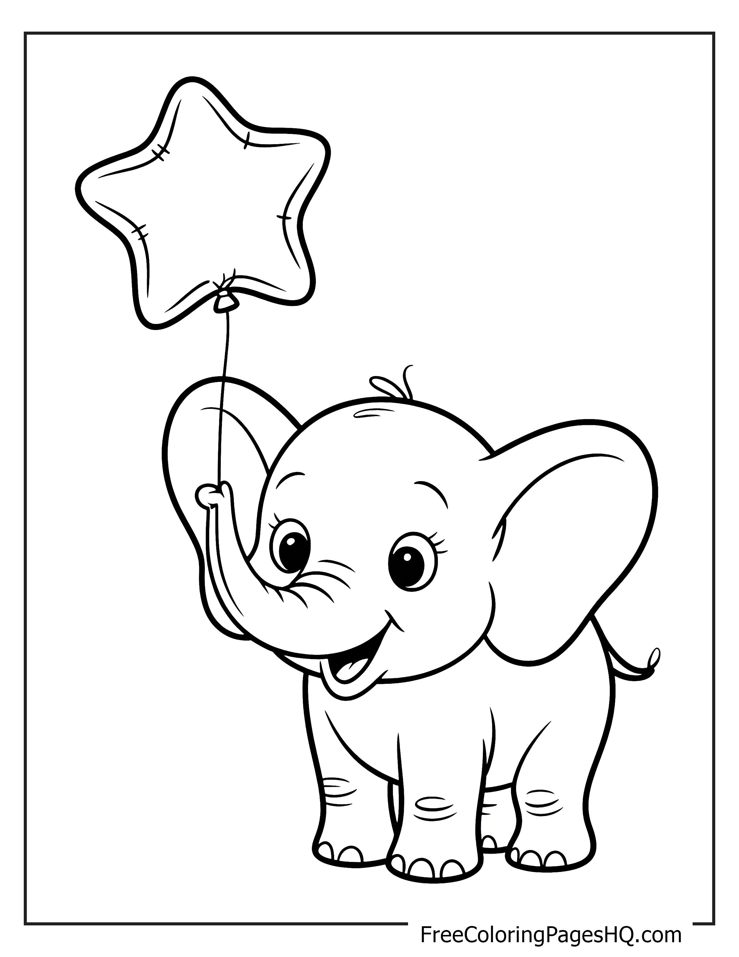 Baby elephant holding a star balloon drawing.