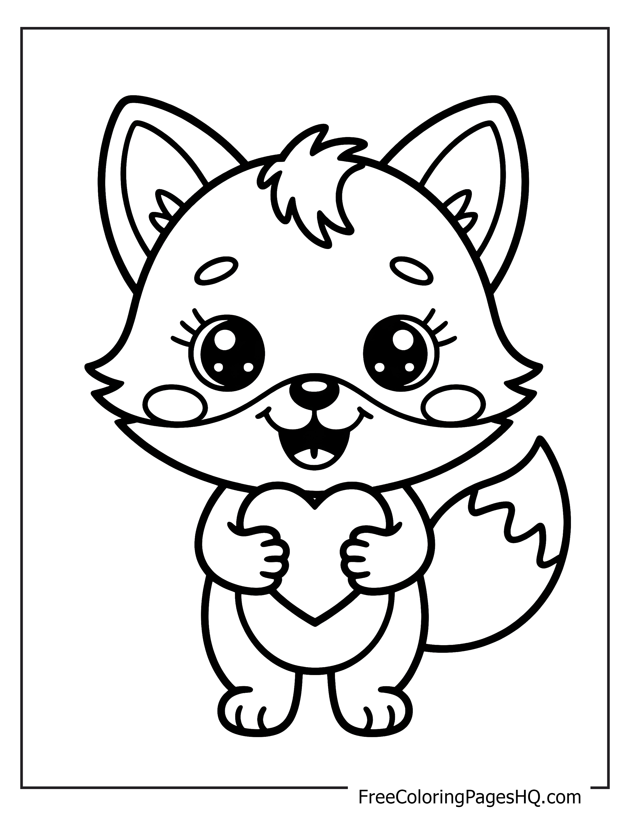 Cartoon fox with a heart illustration for kids.