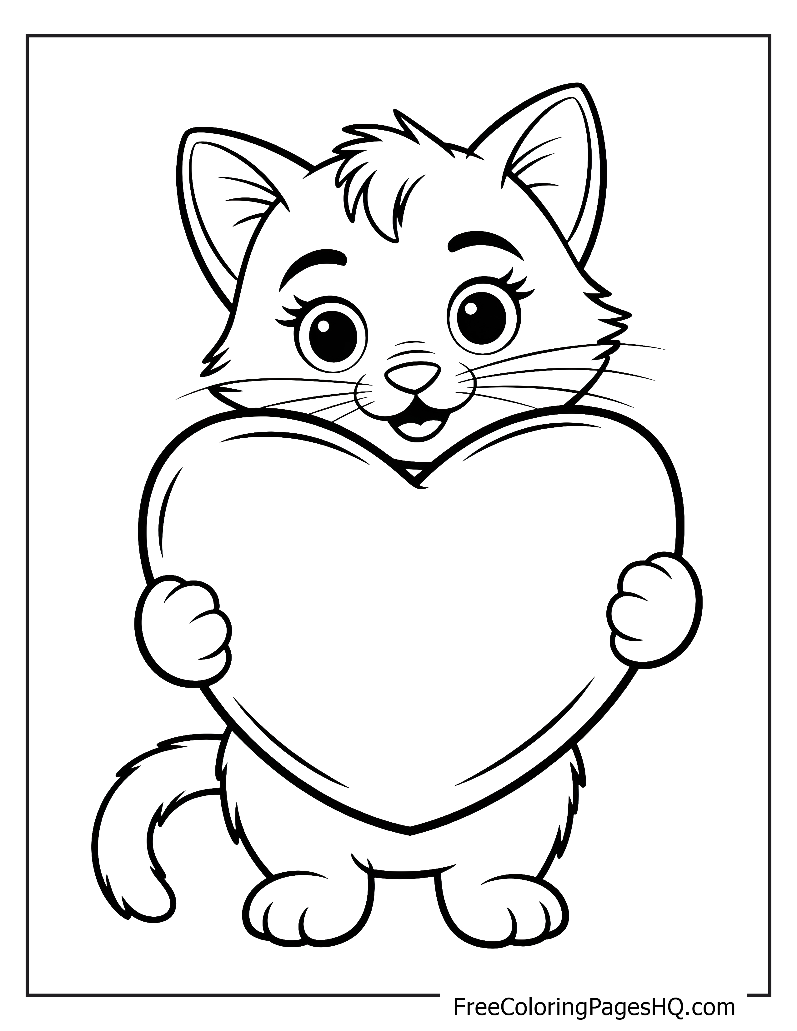Illustration of a cute kitten with a heart.