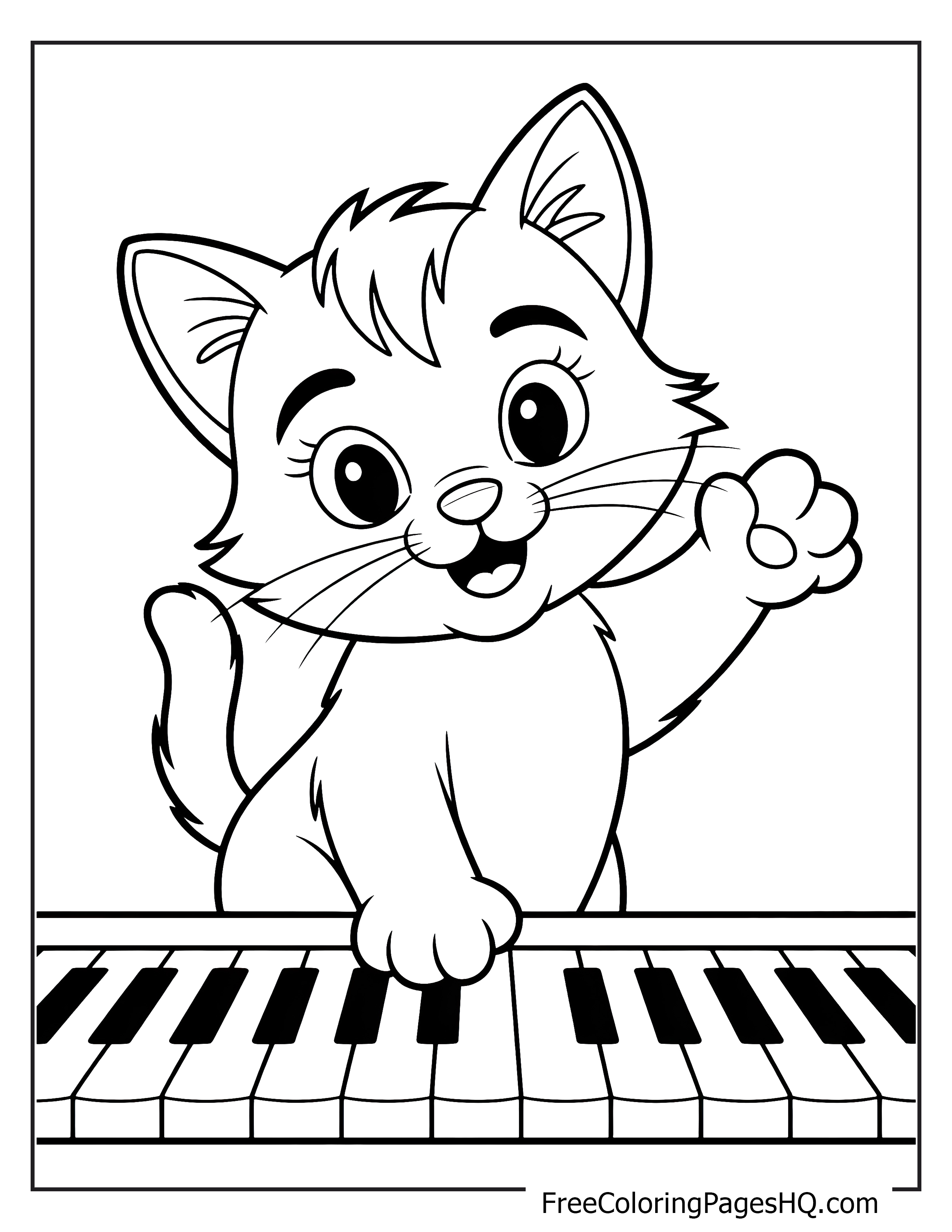 Adorable kitten playing the piano illustration.
