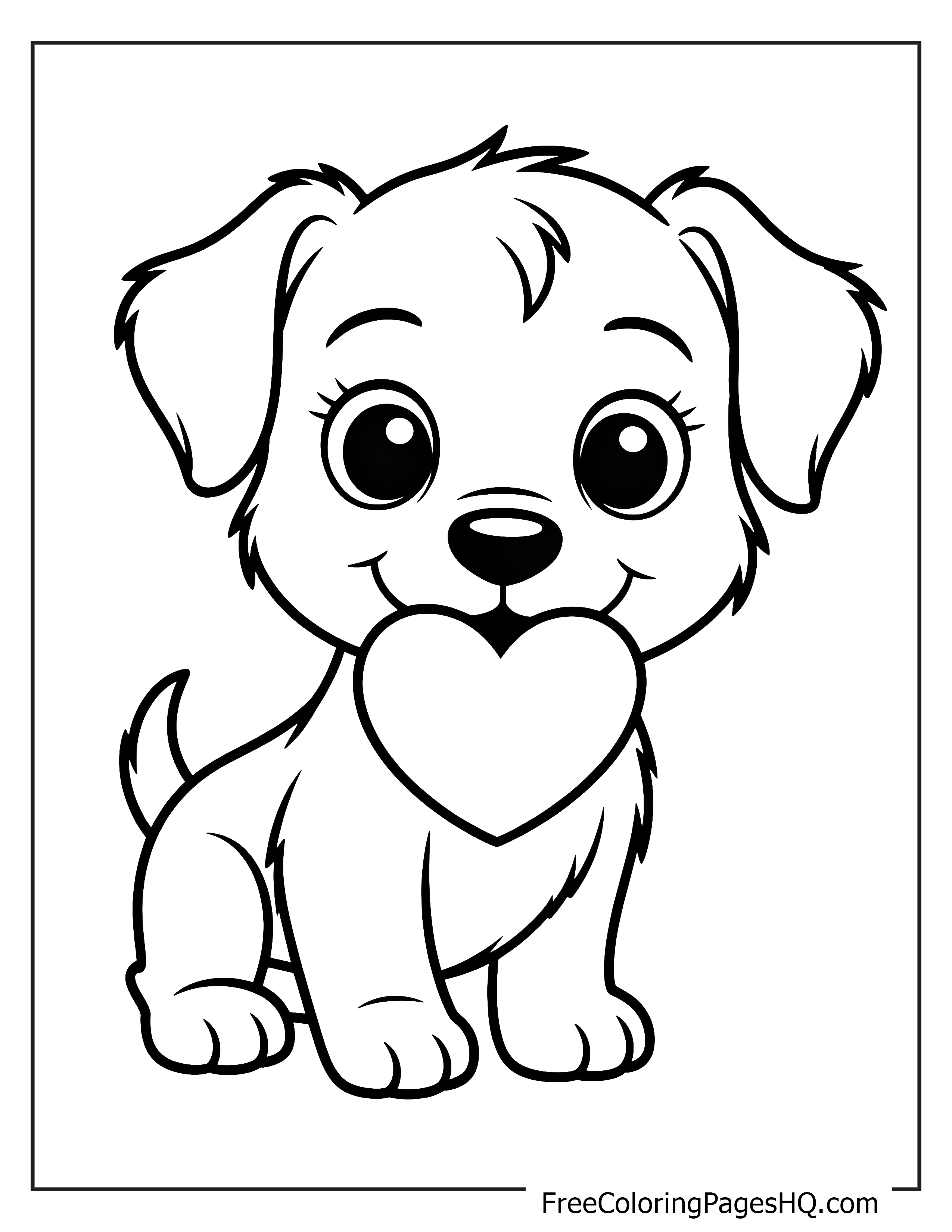 Adorable puppy holding a heart illustration for kids.