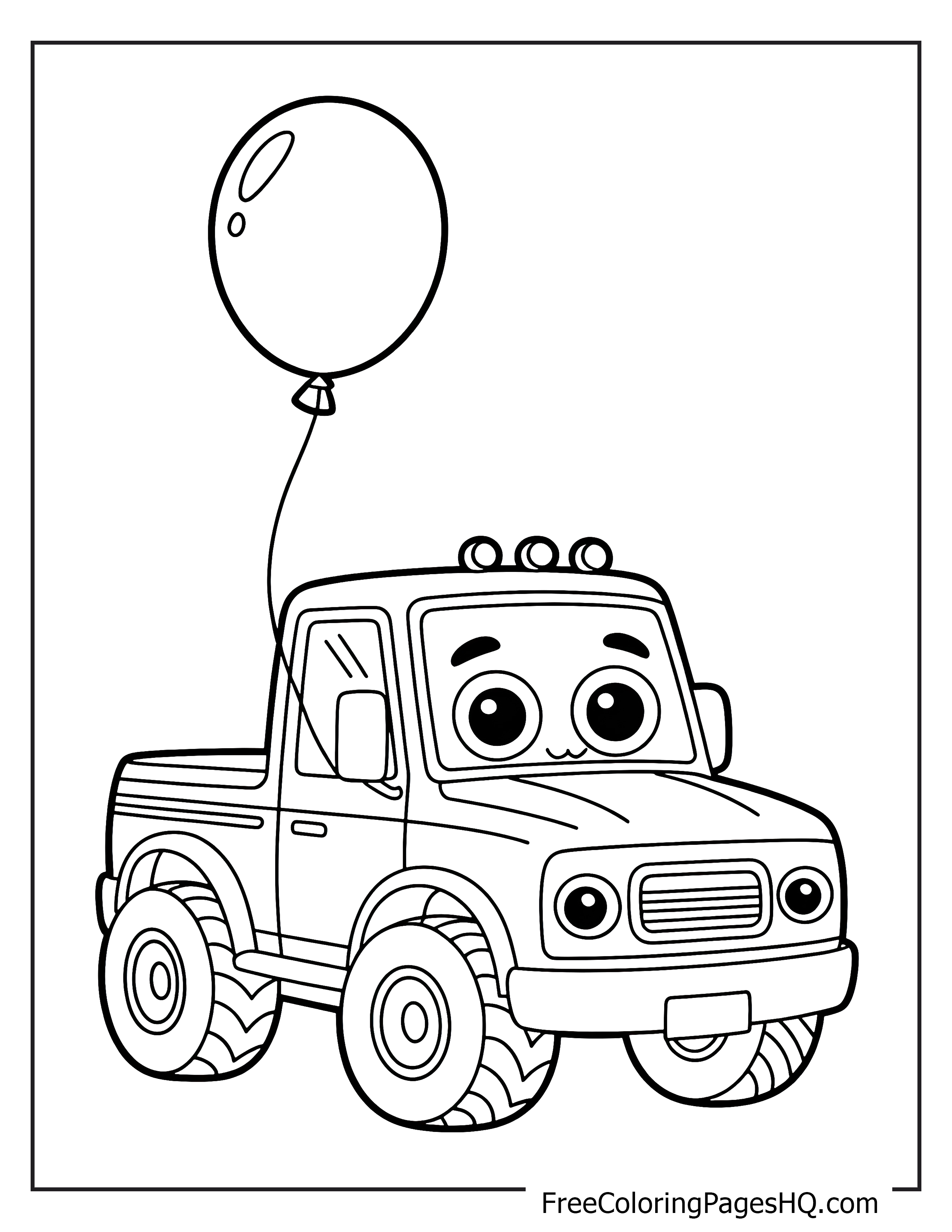 Cartoon truck with balloon illustration for kids.
