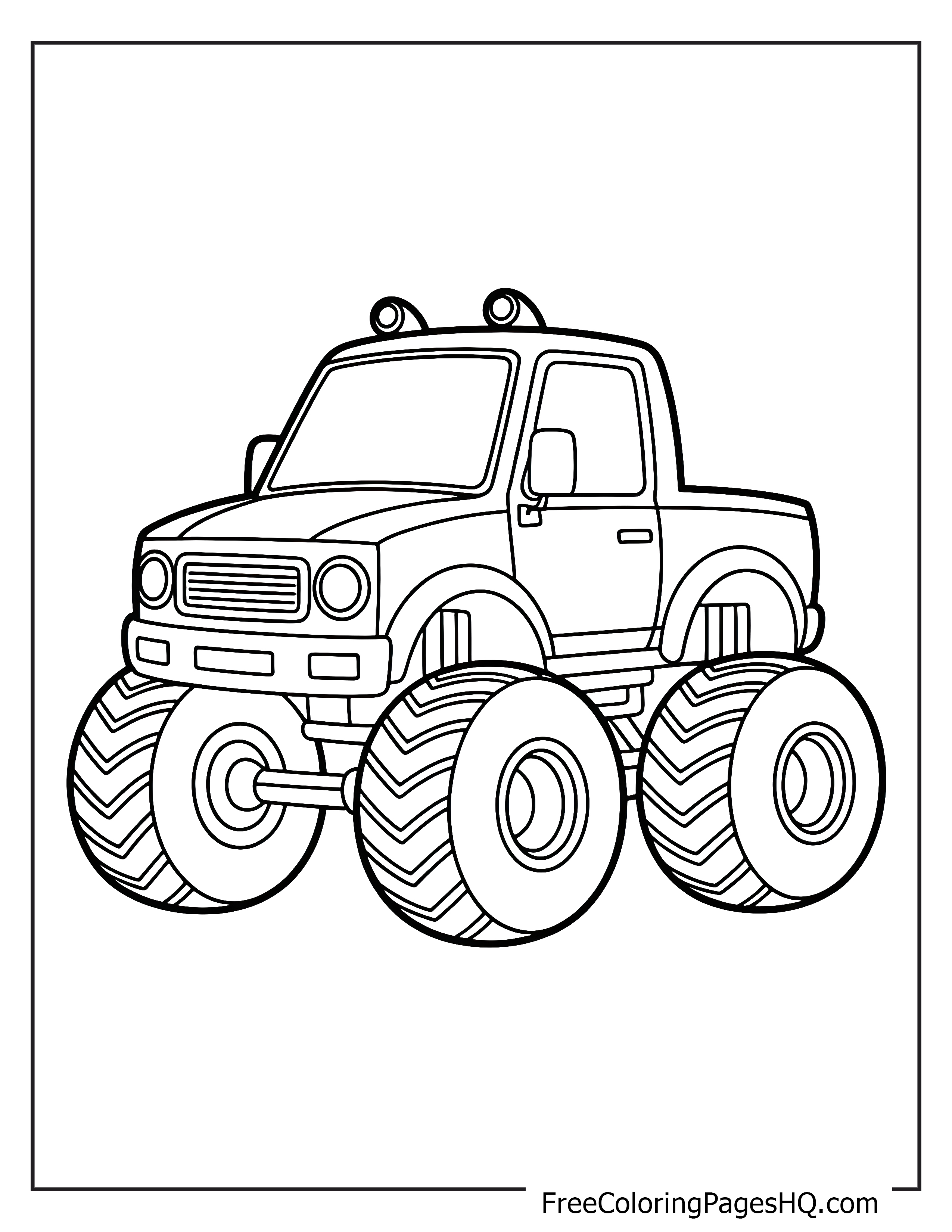 Illustration of a monster truck with large wheels for kids.